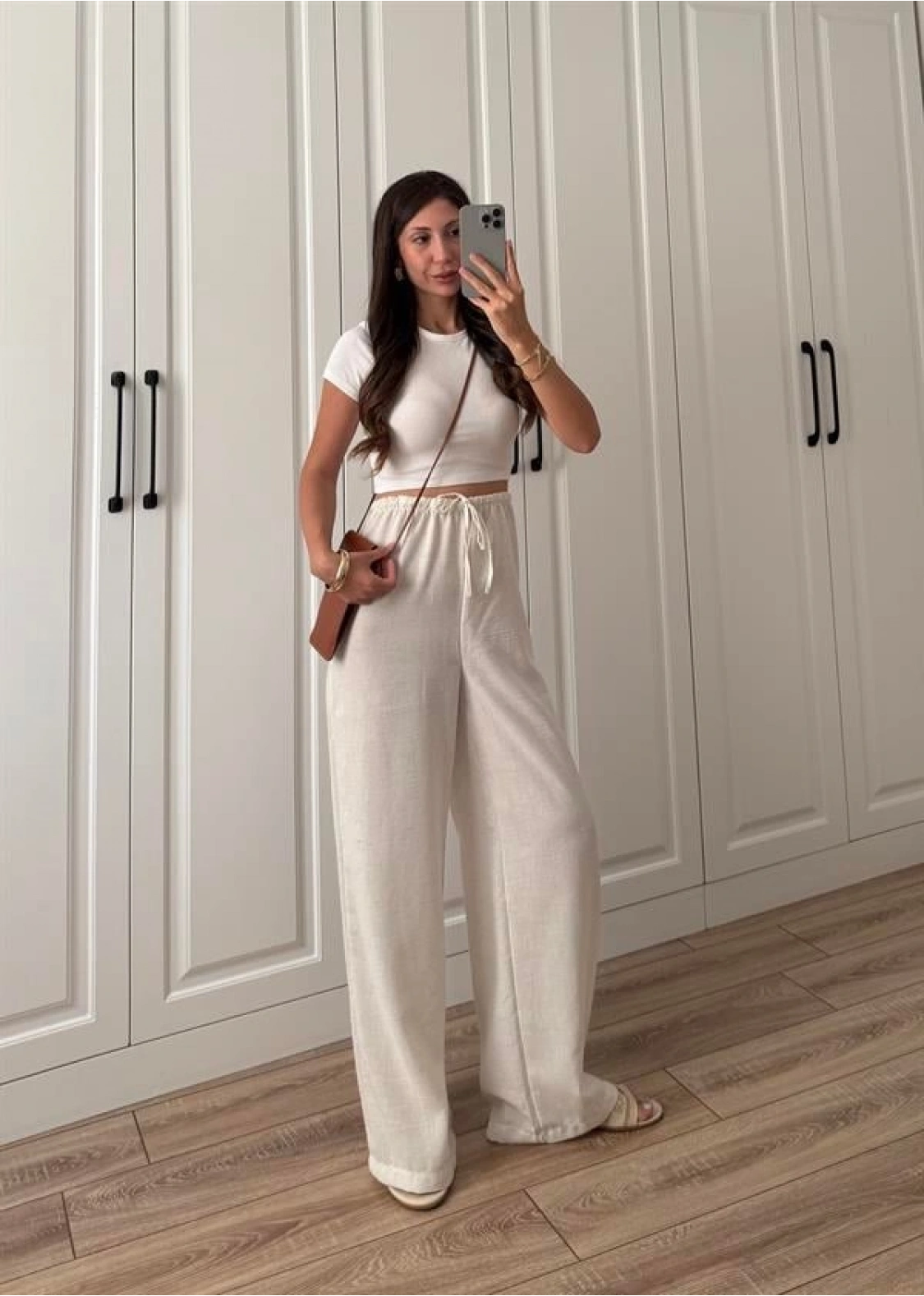 Stradi Model Keten Beyaz Palazzo Pantolon