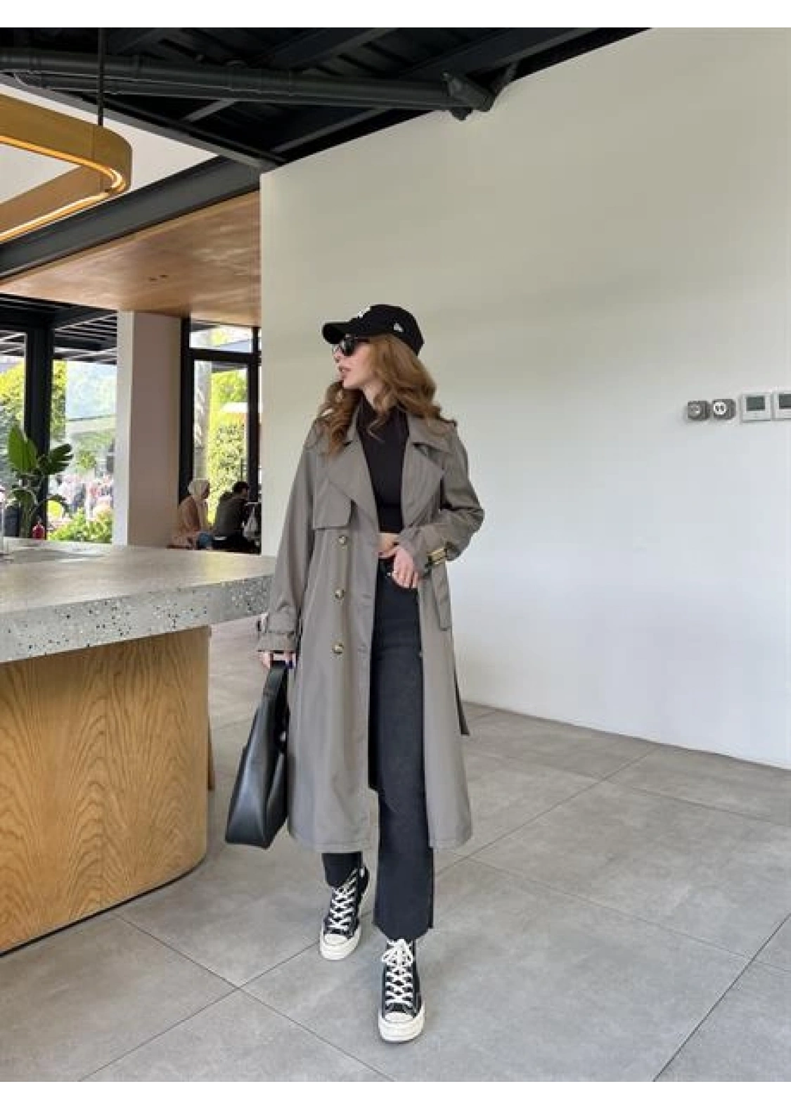 Stradi Model Olive Astarlı Uzun Trençkot