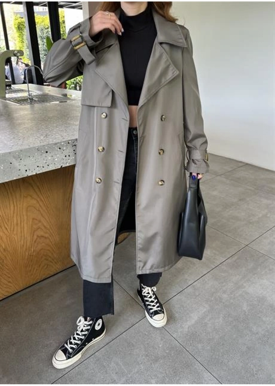 Stradi Model Olive Astarlı Uzun Trençkot