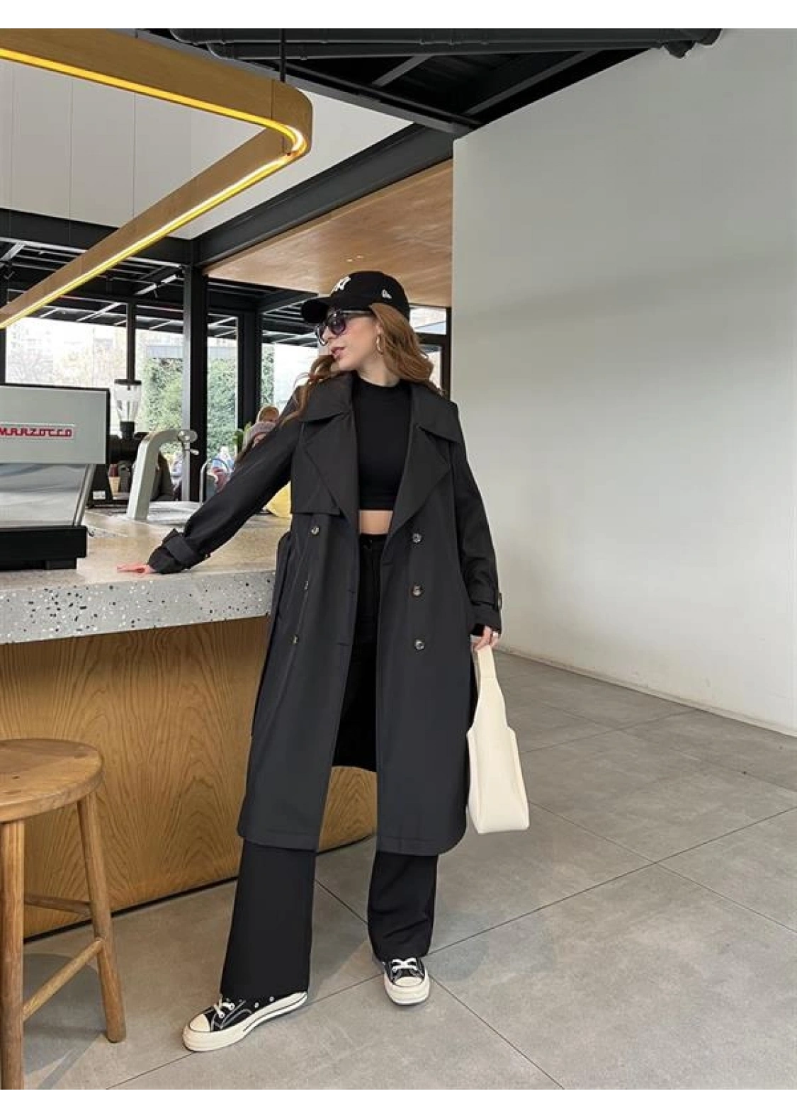 Stradi Model Siyah Astarlı Uzun Trençkot