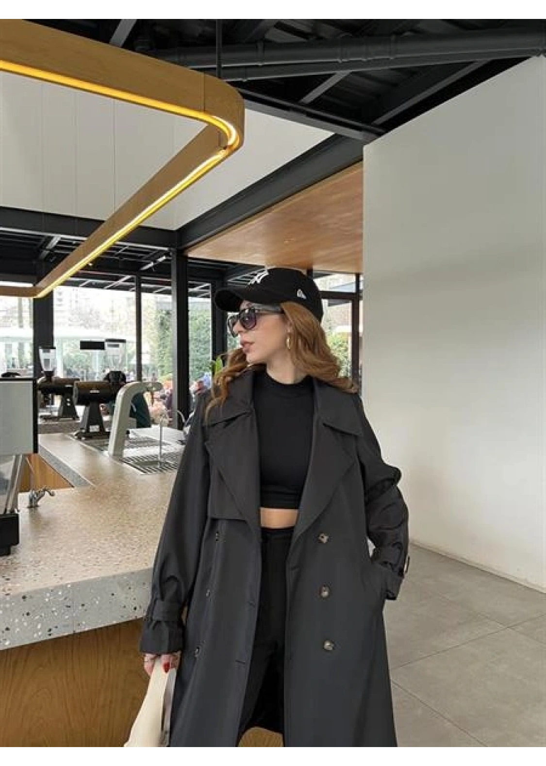 Stradi Model Siyah Astarlı Uzun Trençkot
