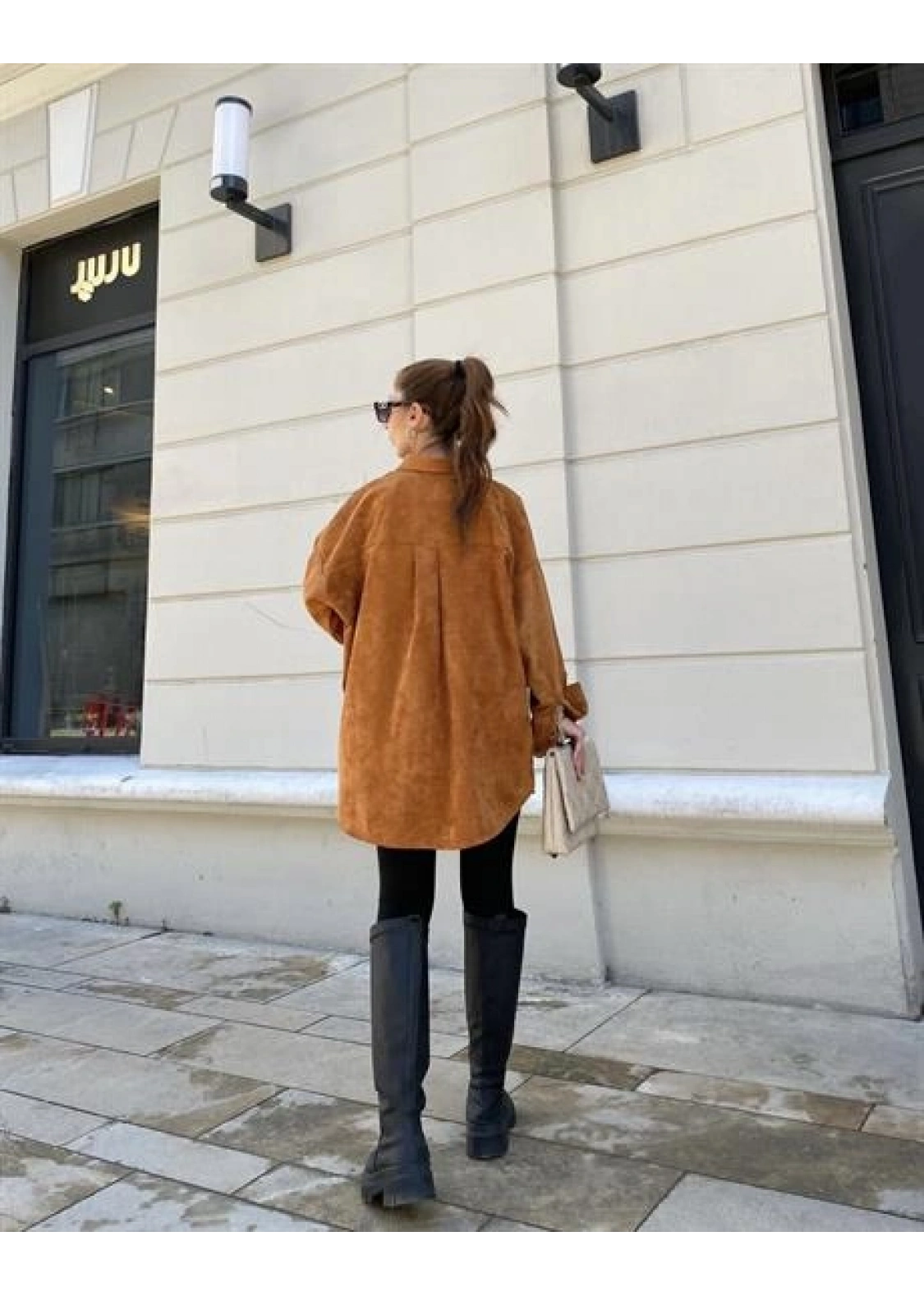 Taba Renk Oversize Kadife Gömlek