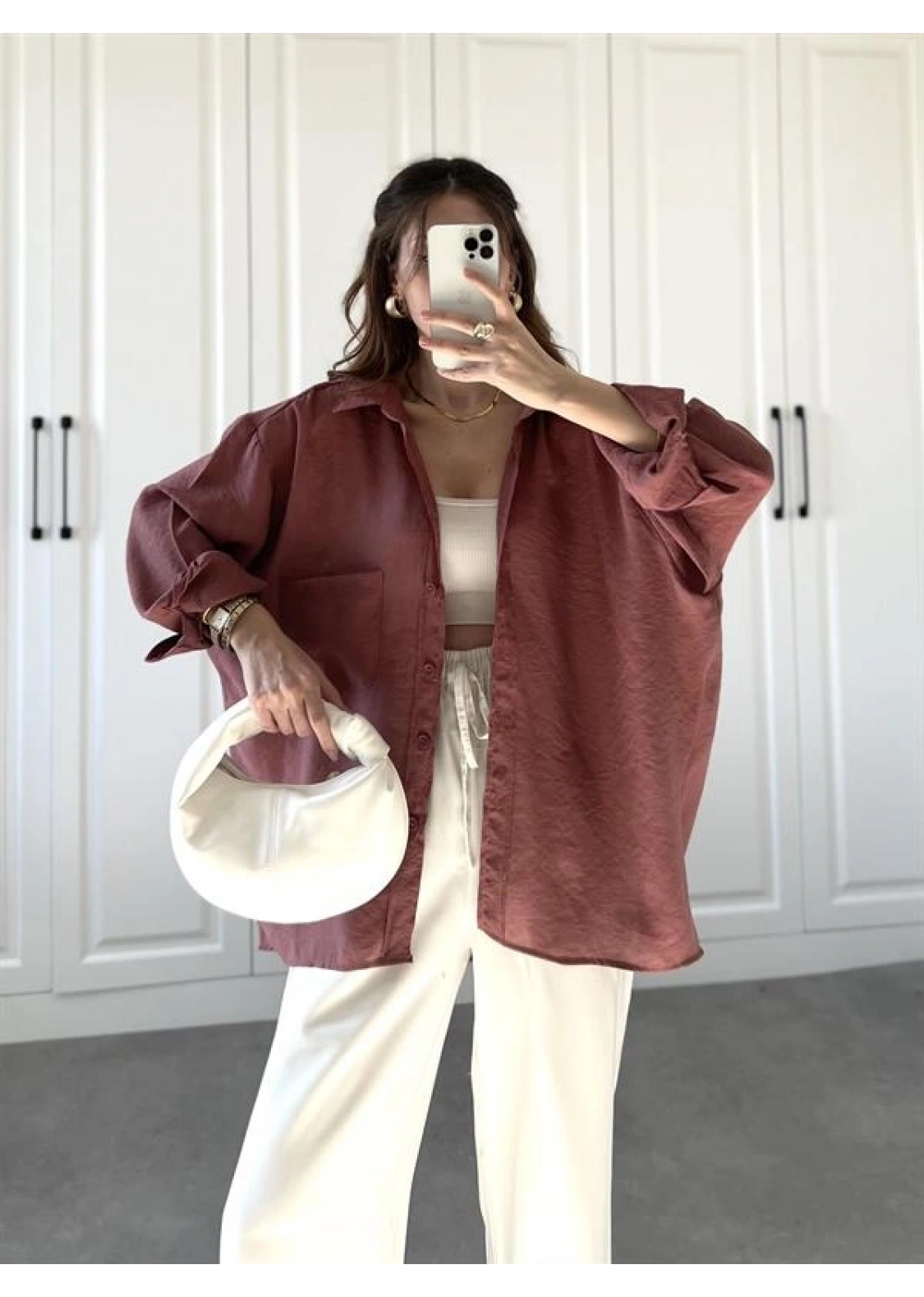 Tarçın Oversize Tensel Gömlek