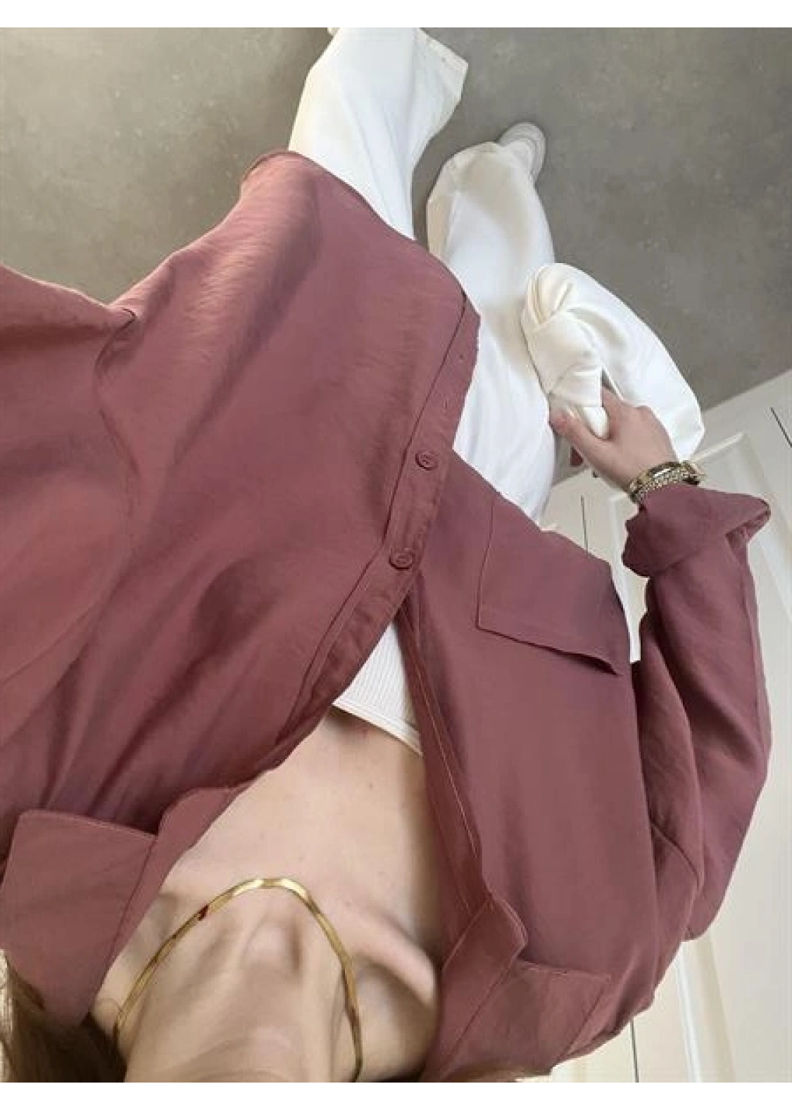 Tarçın Oversize Tensel Gömlek