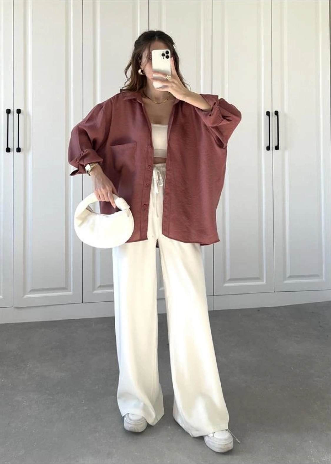 Tarçın Oversize Tensel Gömlek