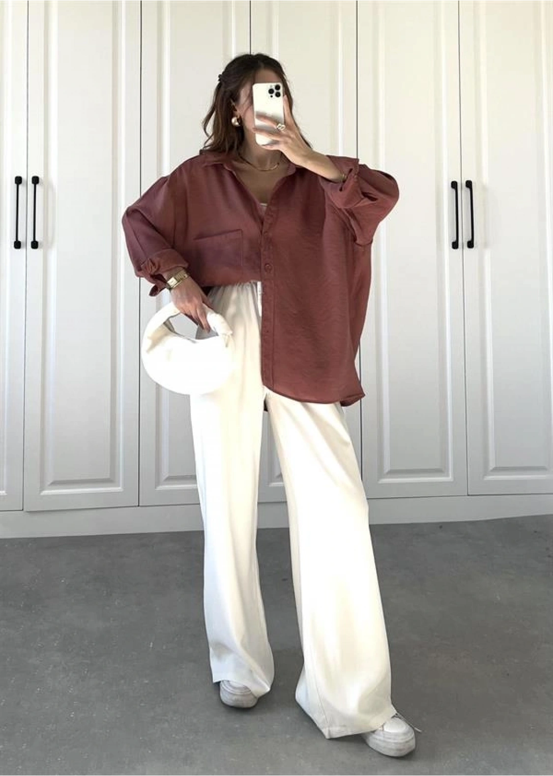 Tarçın Oversize Tensel Gömlek