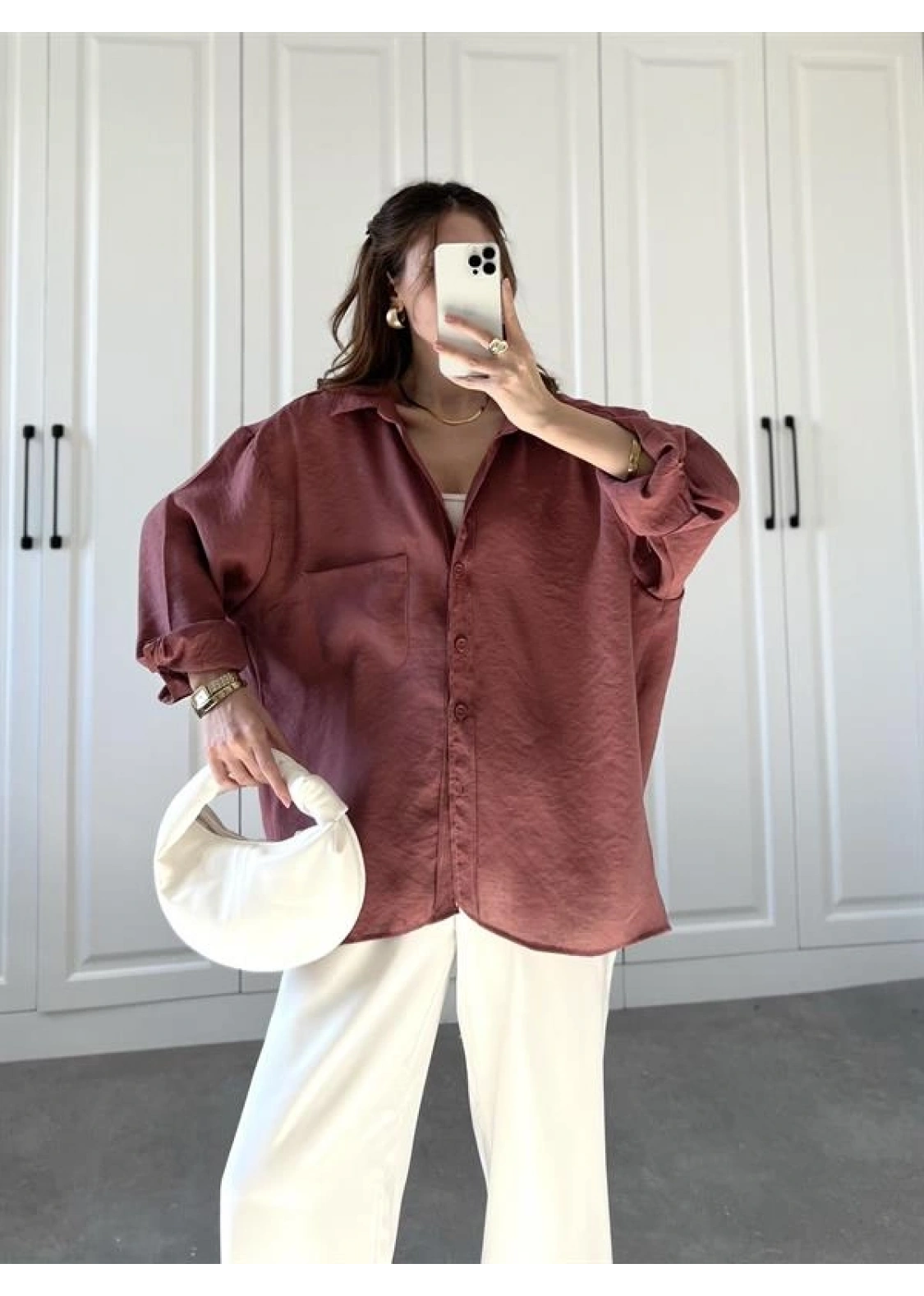 Tarçın Oversize Tensel Gömlek