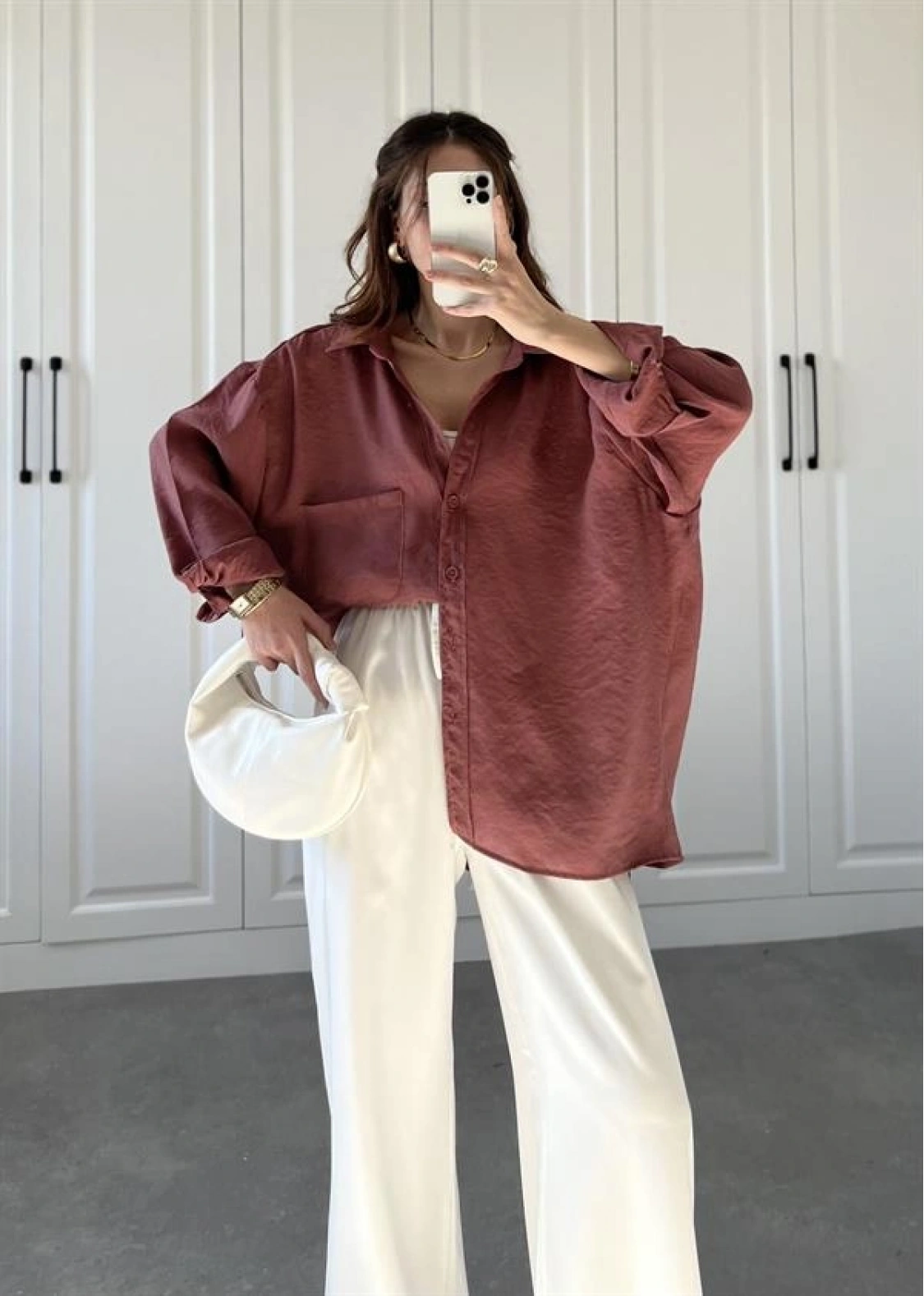 Tarçın Oversize Tensel Gömlek