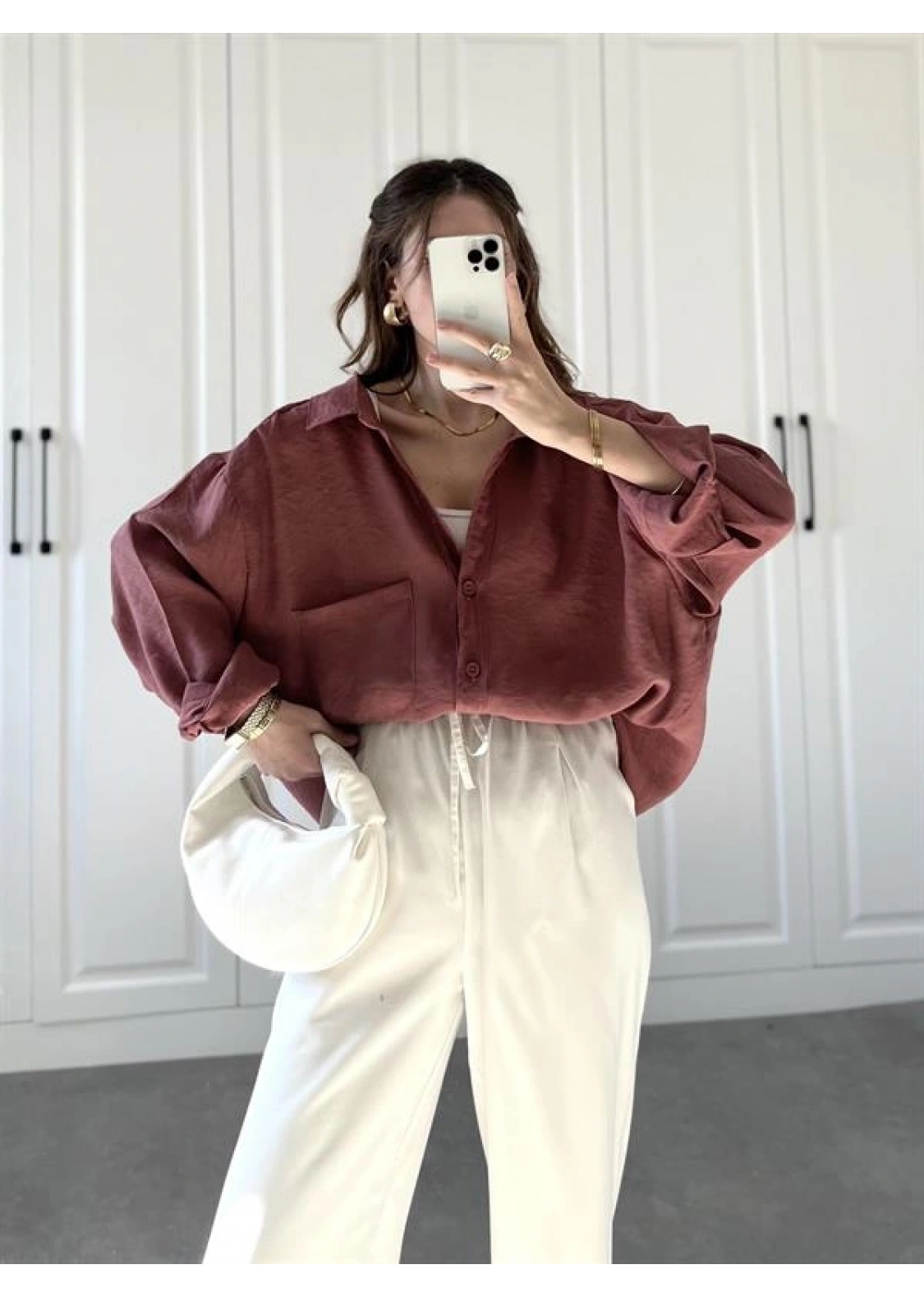 Tarçın Oversize Tensel Gömlek