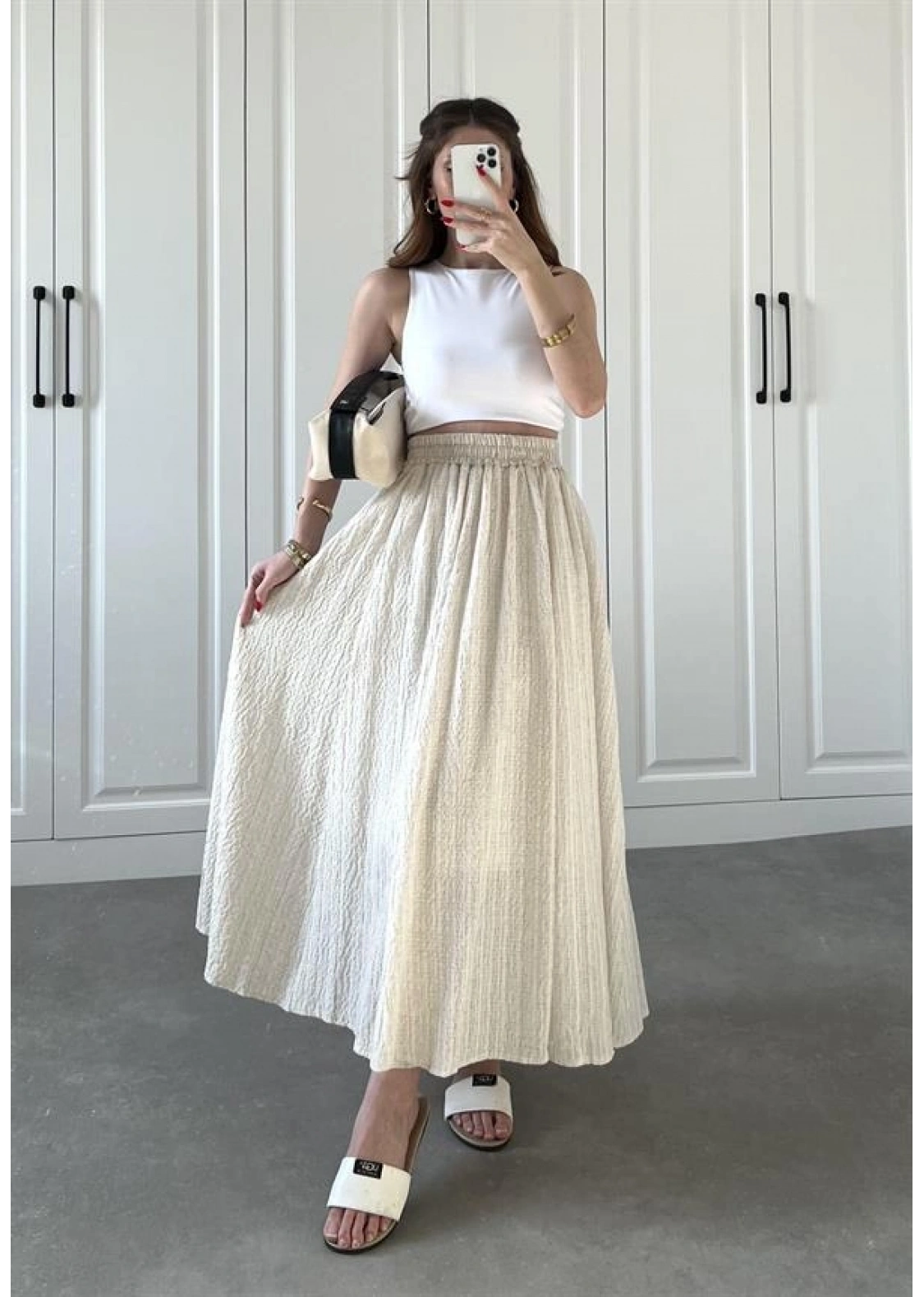 Taş Krinkıl Gofre Astarlı Etek