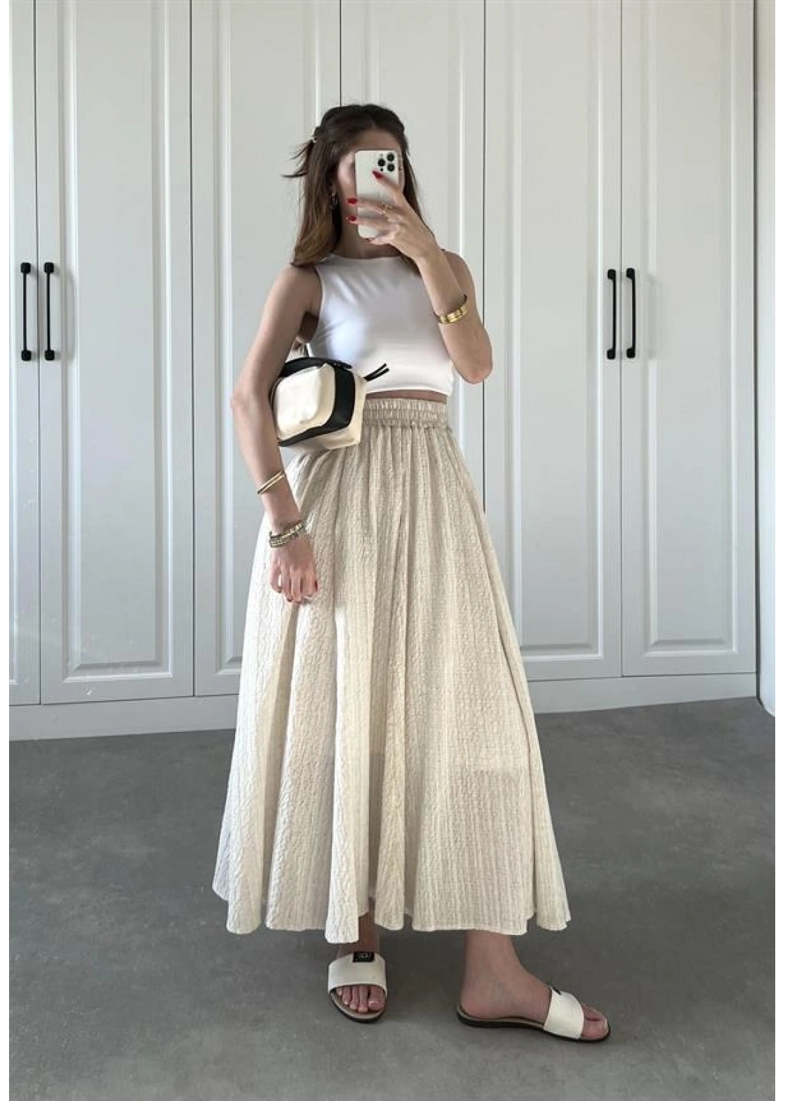 Taş Krinkıl Gofre Astarlı Etek