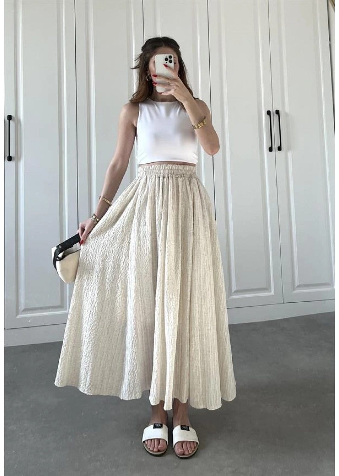 Taş Krinkıl Gofre Astarlı Etek