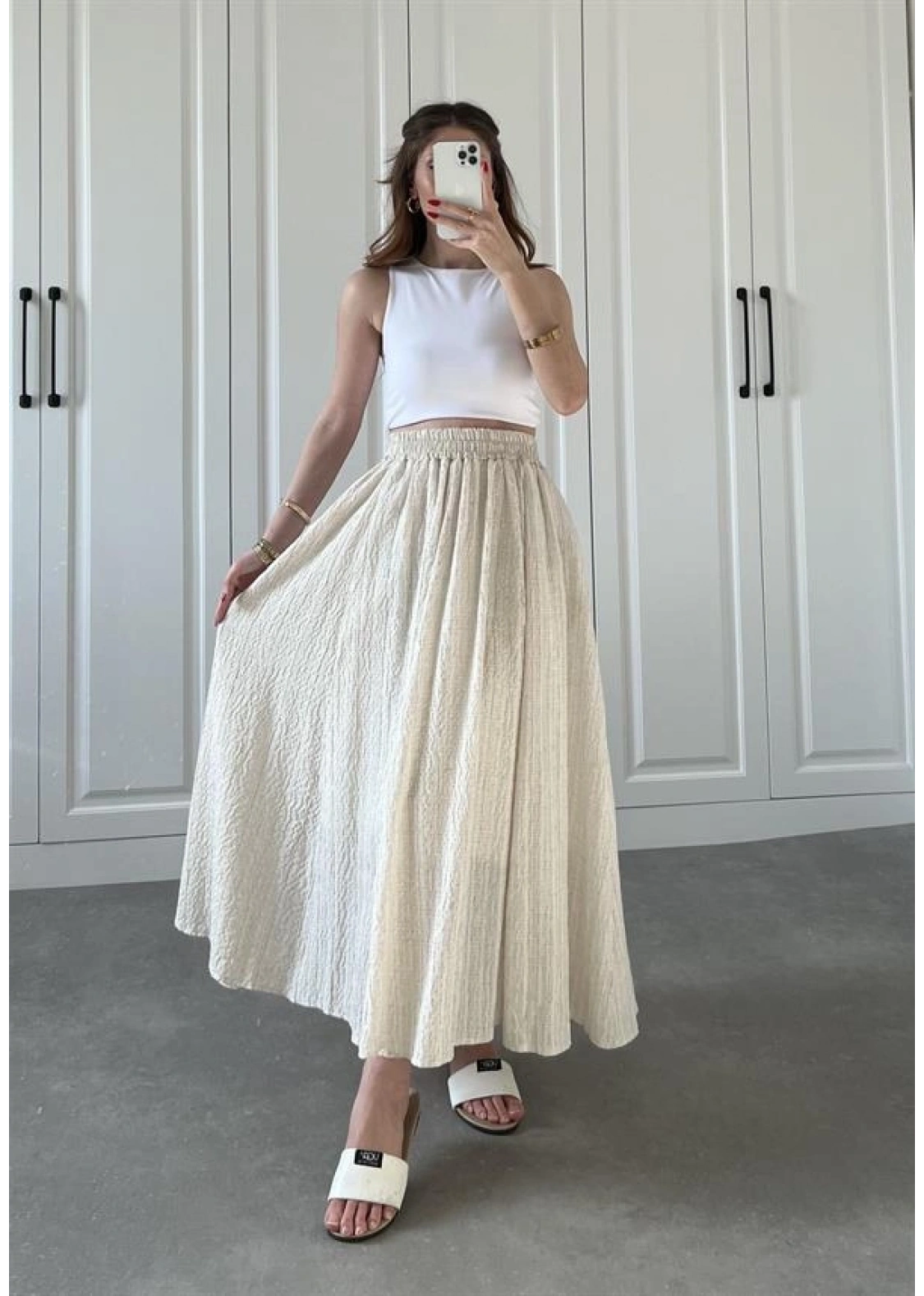 Taş Krinkıl Gofre Astarlı Etek