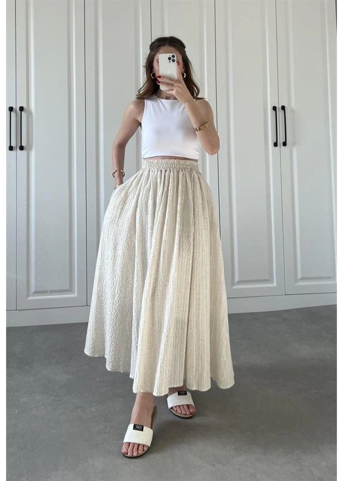 Taş Krinkıl Gofre Astarlı Etek