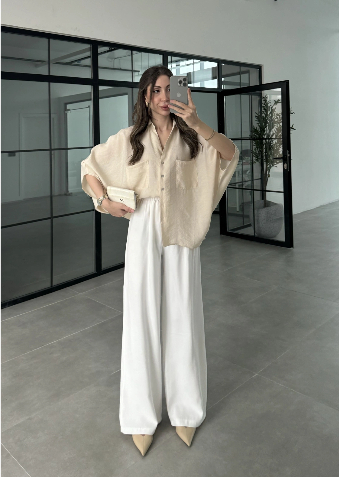 Taş Oversize V Yaka Gömlek
