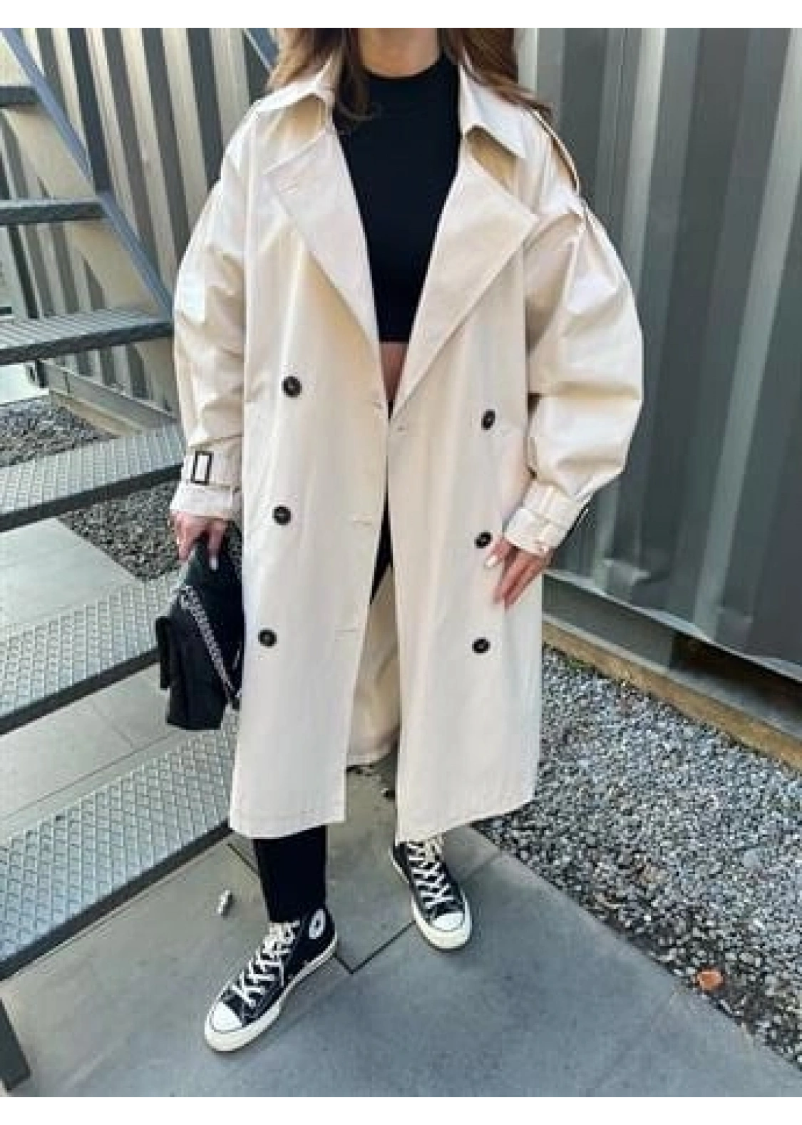 Taş Renk Oversize Astarlı Trençkot