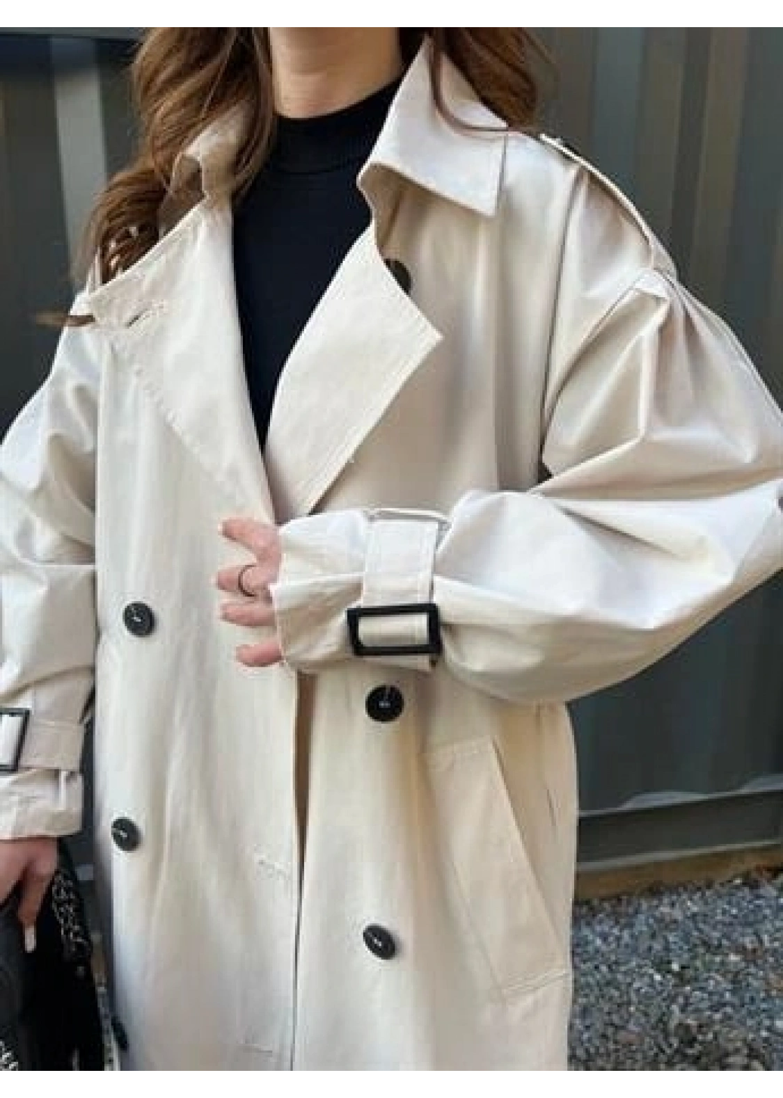 Taş Renk Oversize Astarlı Trençkot