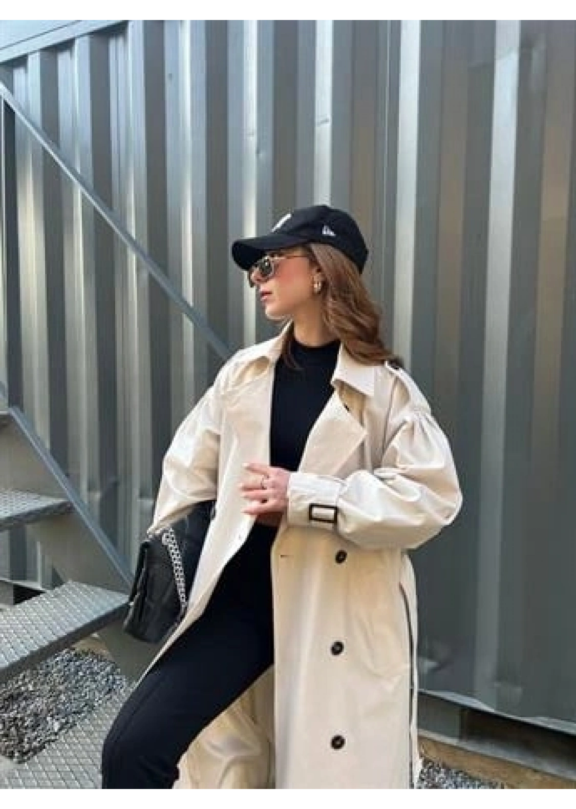 Taş Renk Oversize Astarlı Trençkot