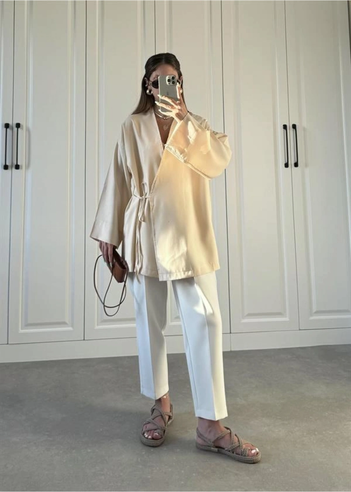 Taş Yandan Bağlamalı Tensel Kimono Ceket