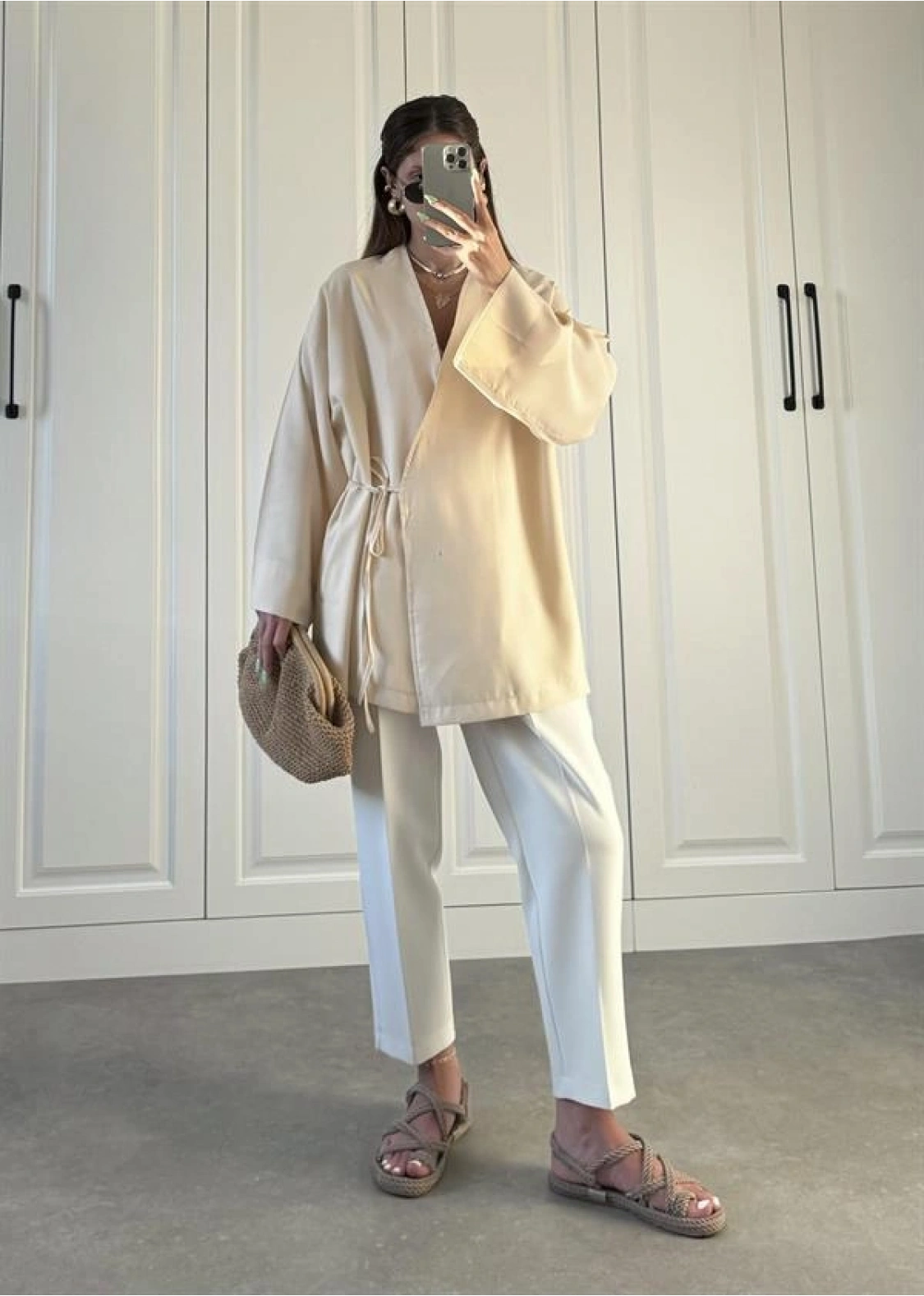 Taş Yandan Bağlamalı Tensel Kimono Ceket