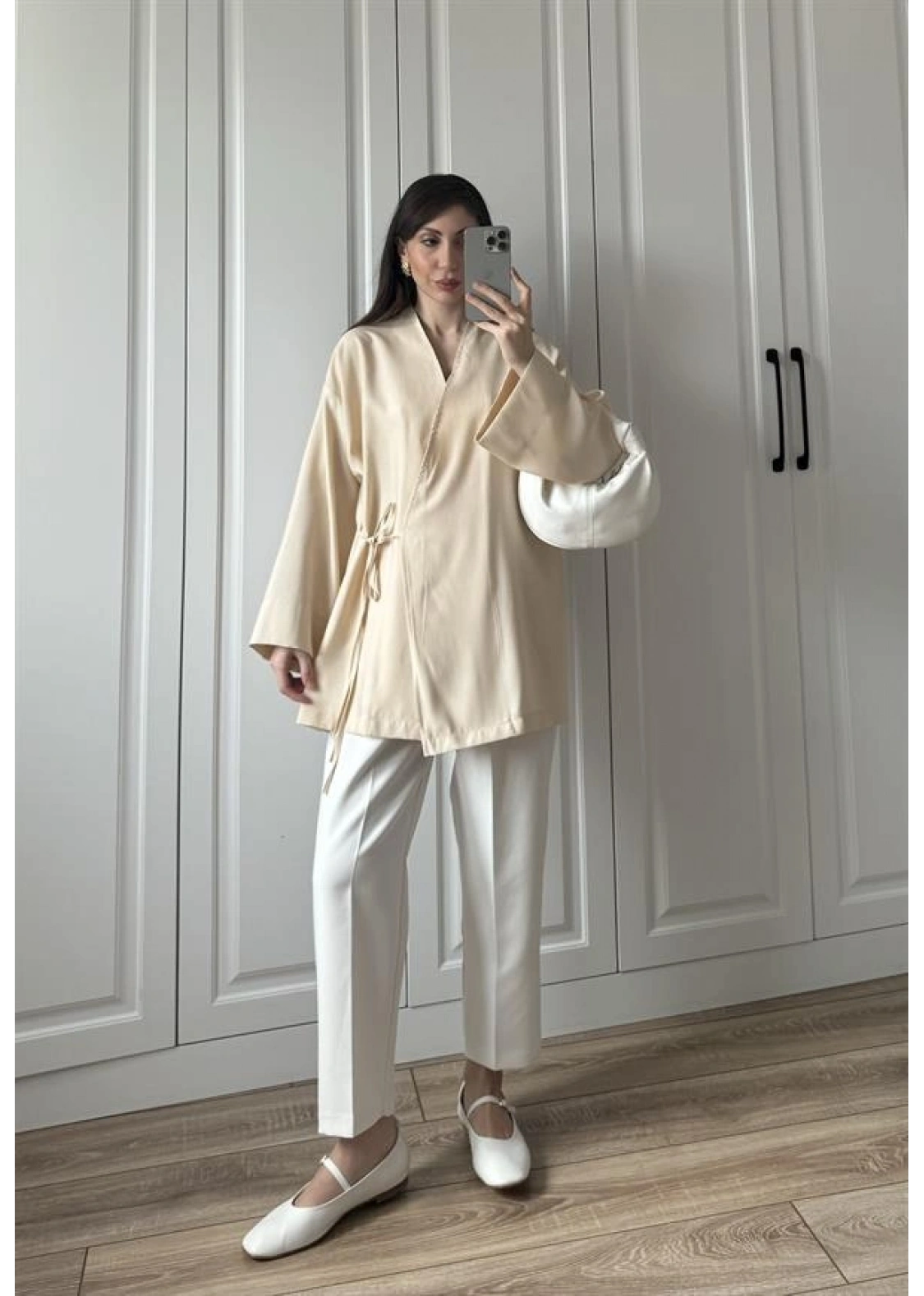 Taş Yandan Bağlamalı Tensel Kimono Ceket