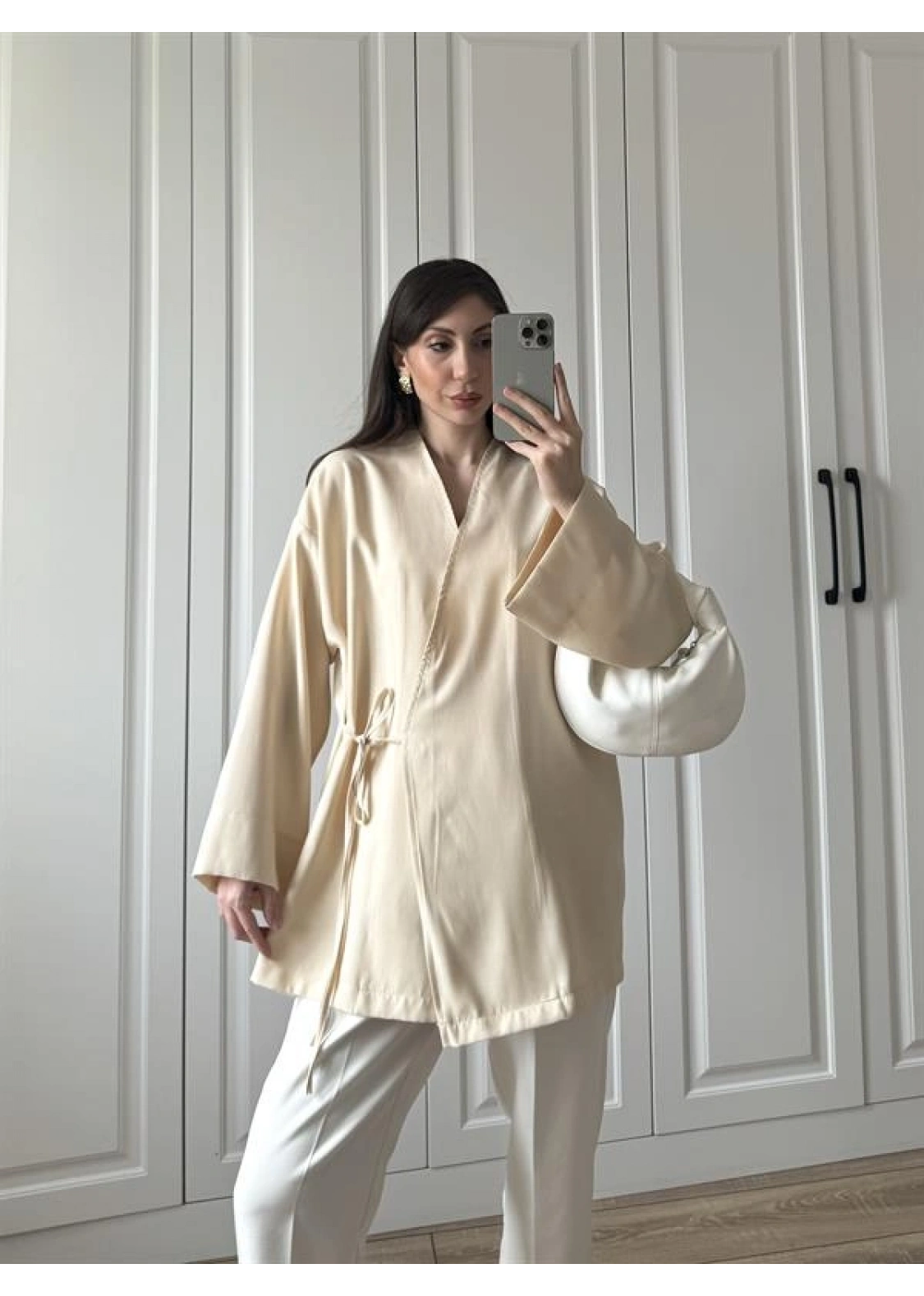 Taş Yandan Bağlamalı Tensel Kimono Ceket