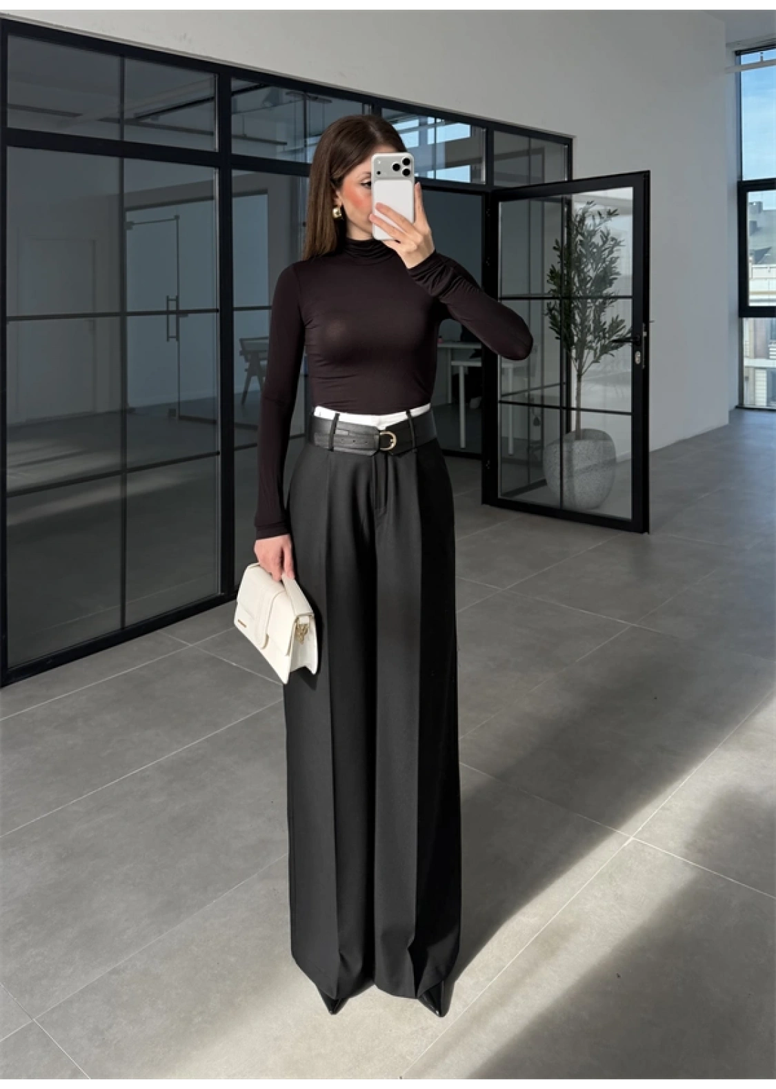 Tasarım Kemerli Vera Siyah Palazzo Pantolon