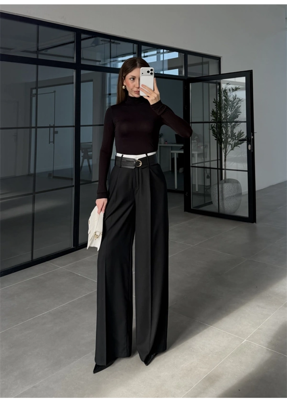 Tasarım Kemerli Vera Siyah Palazzo Pantolon