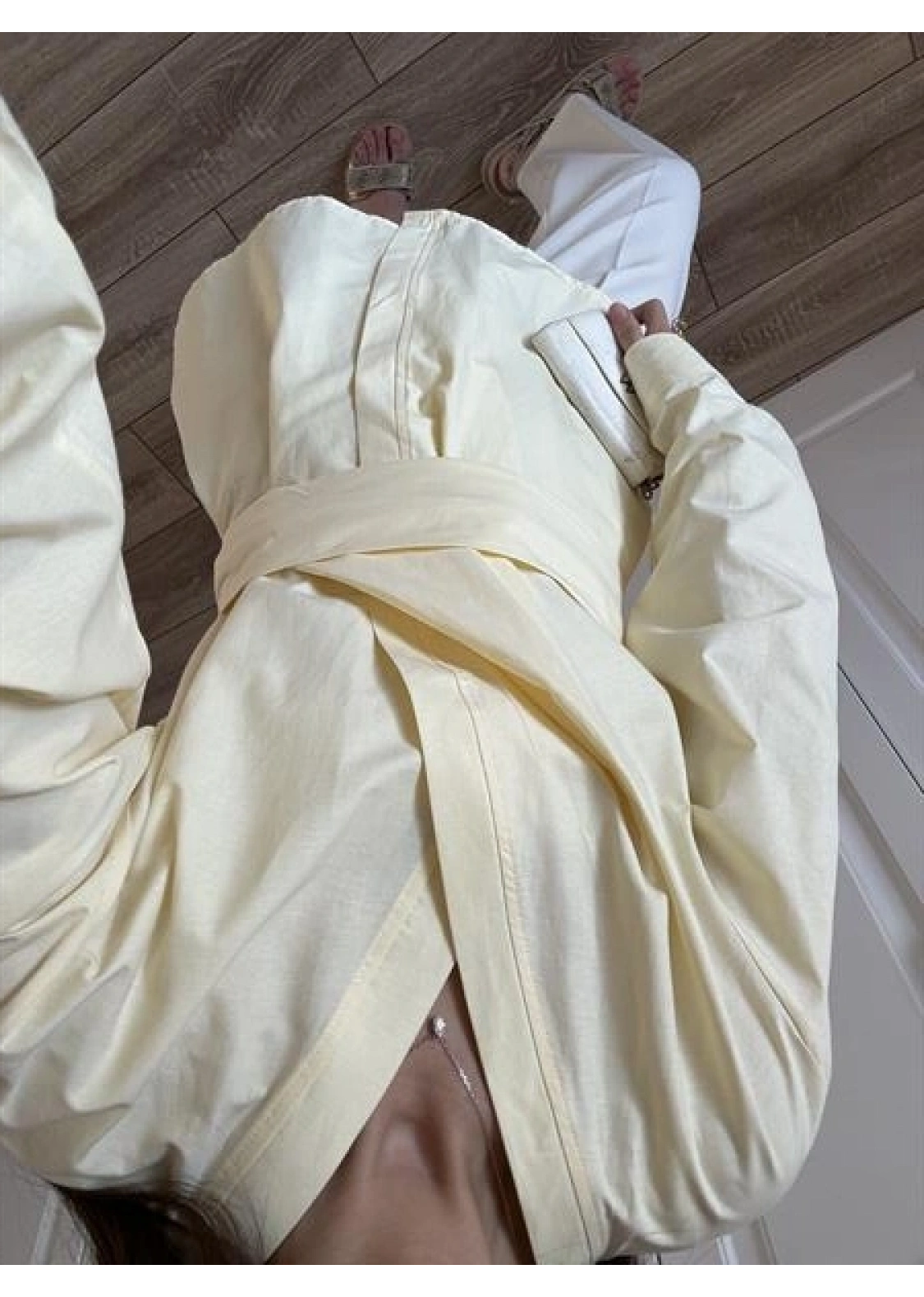 Tasarım Kuşaklı Sarı Kimono Gömlek