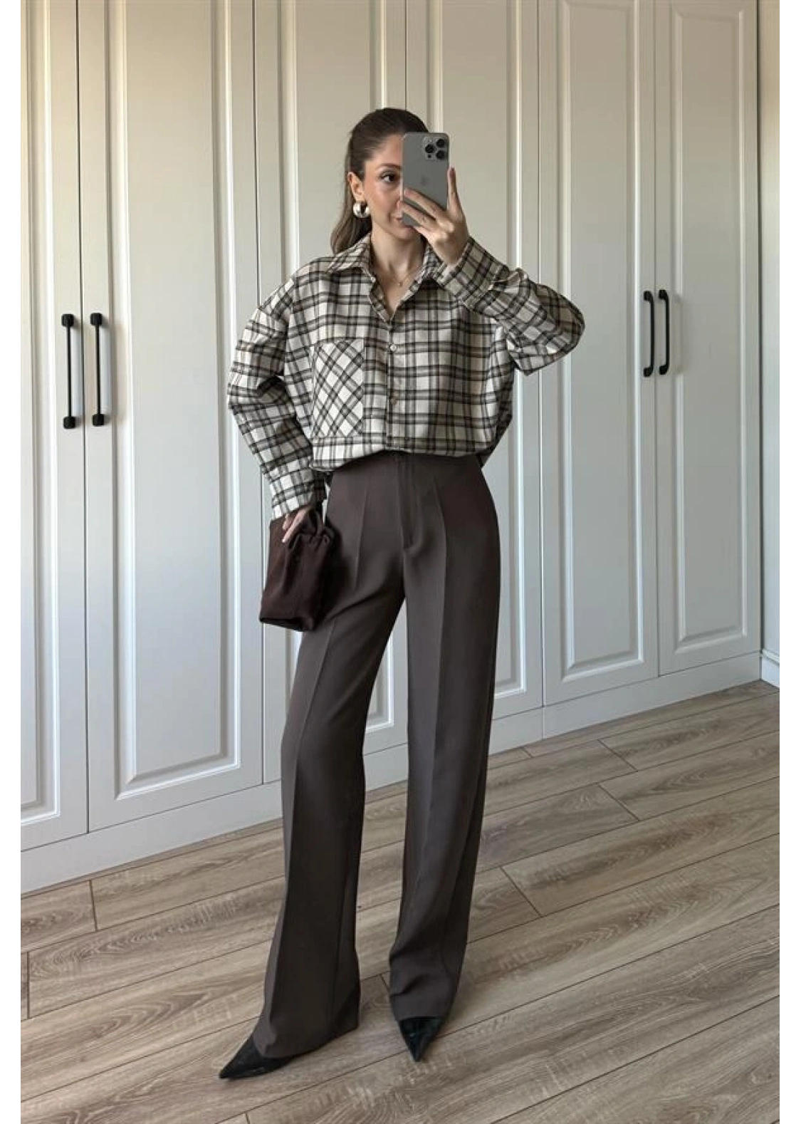 Taşlı Bej Ekose Gömlek