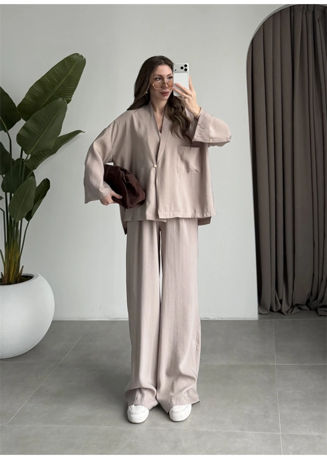 Tek Düğme Oversize Tensel Taş Takım