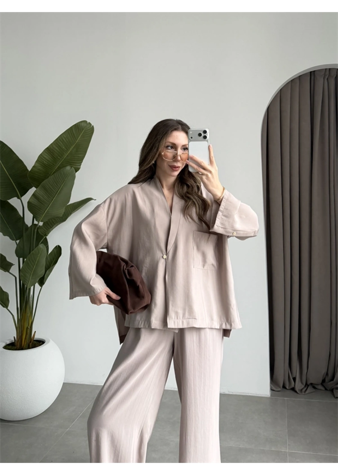 Tek Düğme Oversize Tensel Taş Takım