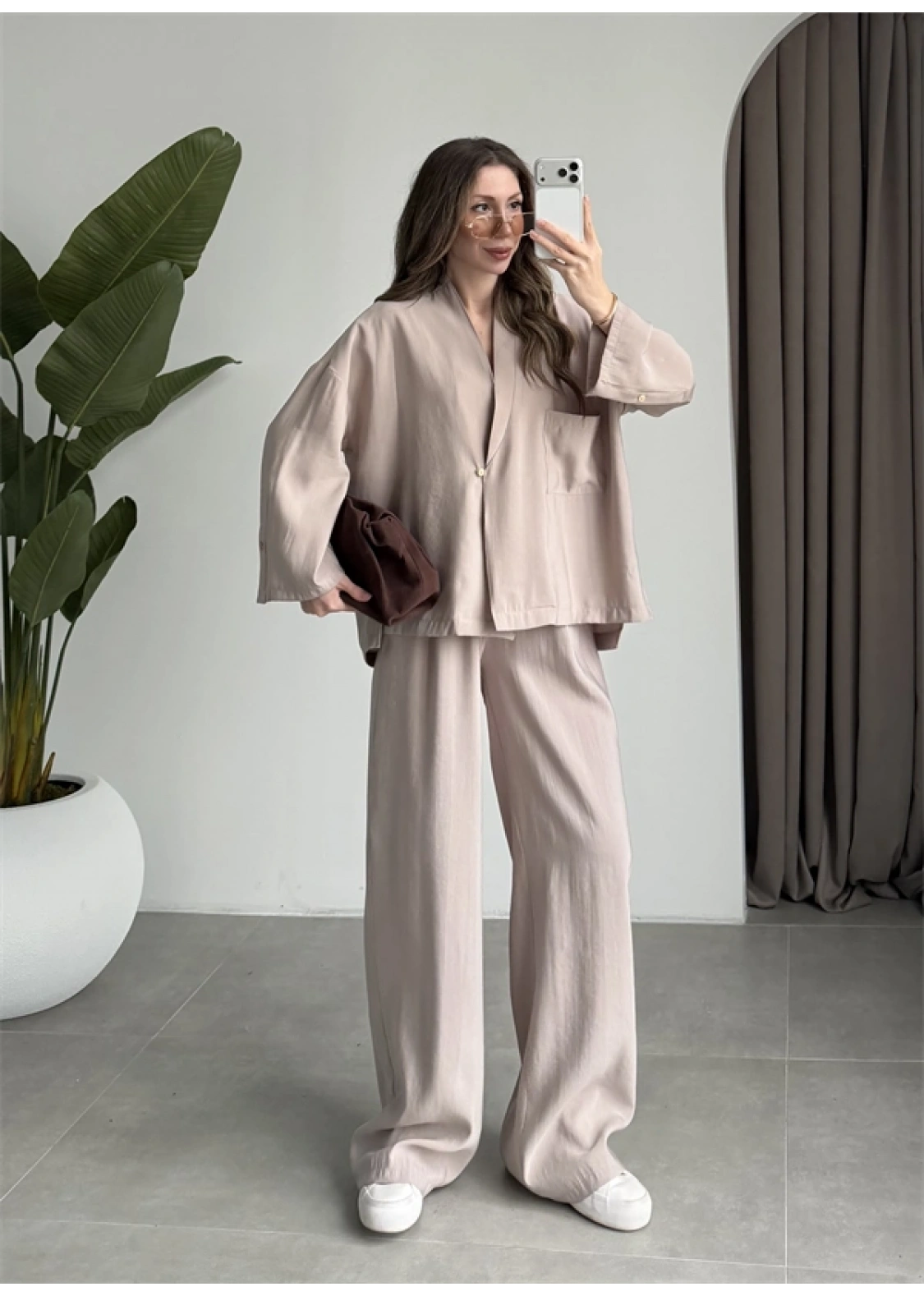 Tek Düğme Oversize Tensel Taş Takım