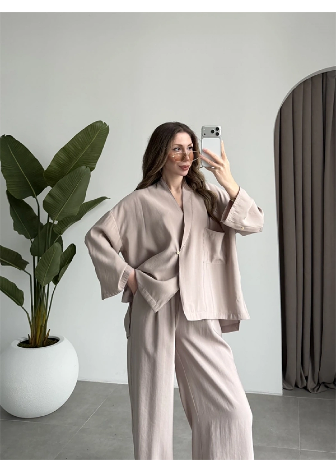 Tek Düğme Oversize Tensel Taş Takım