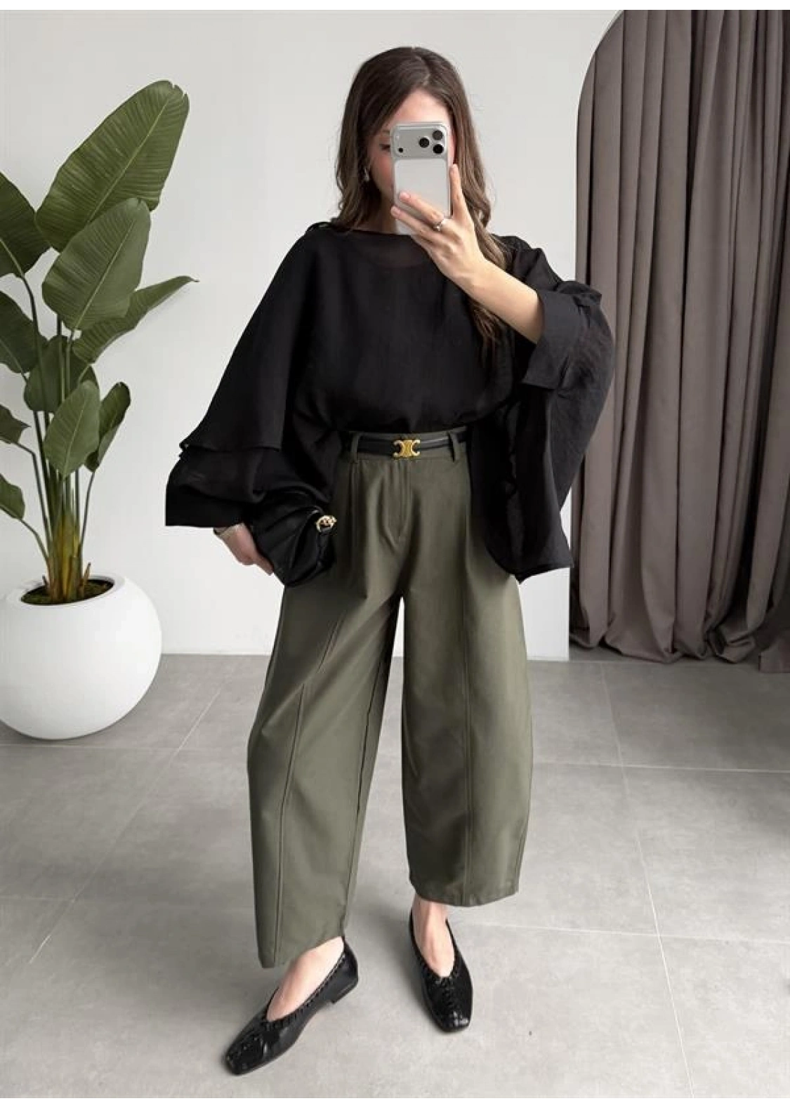 Tek Pileli Haki Şalvar Pantolon