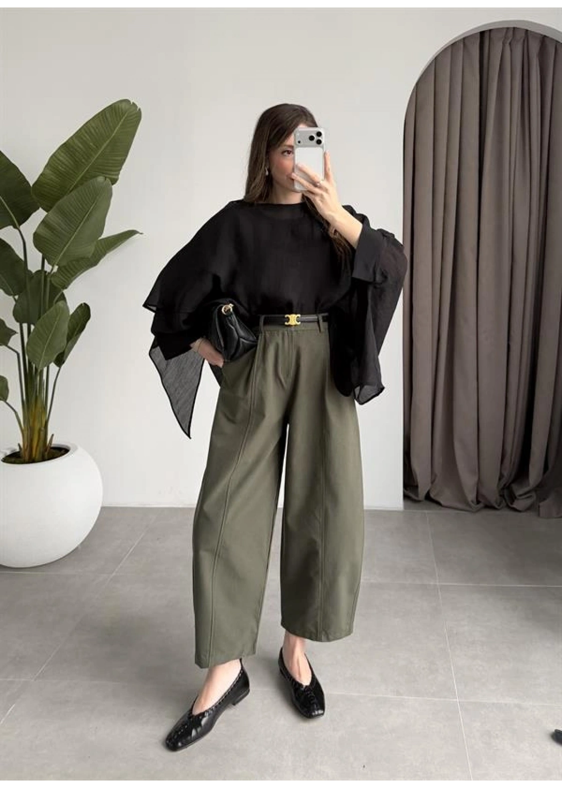 Tek Pileli Haki Şalvar Pantolon