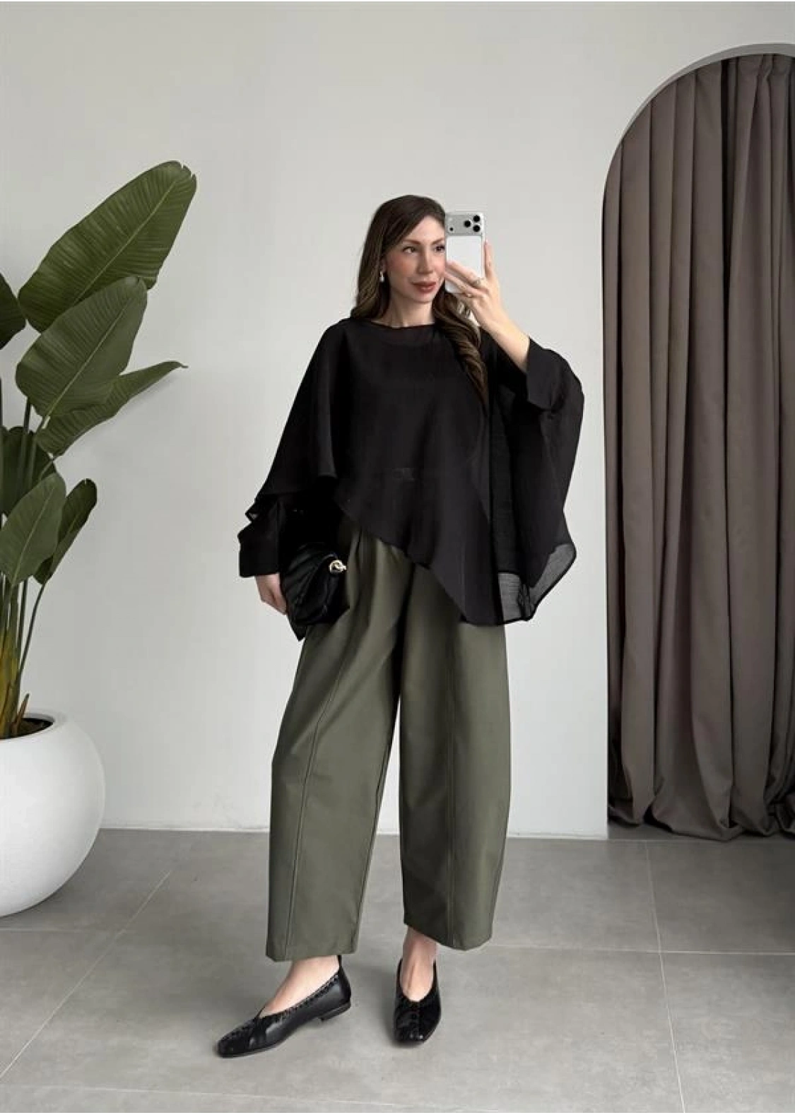 Tek Pileli Haki Şalvar Pantolon