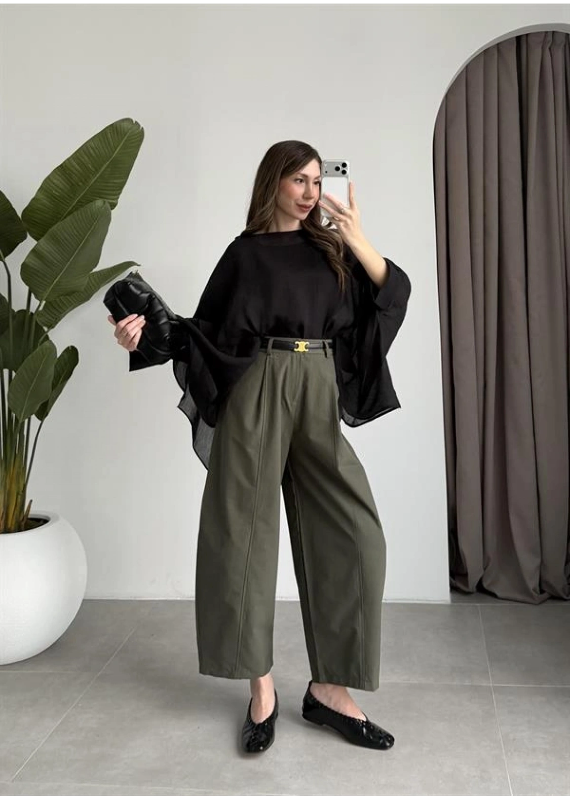 Tek Pileli Haki Şalvar Pantolon