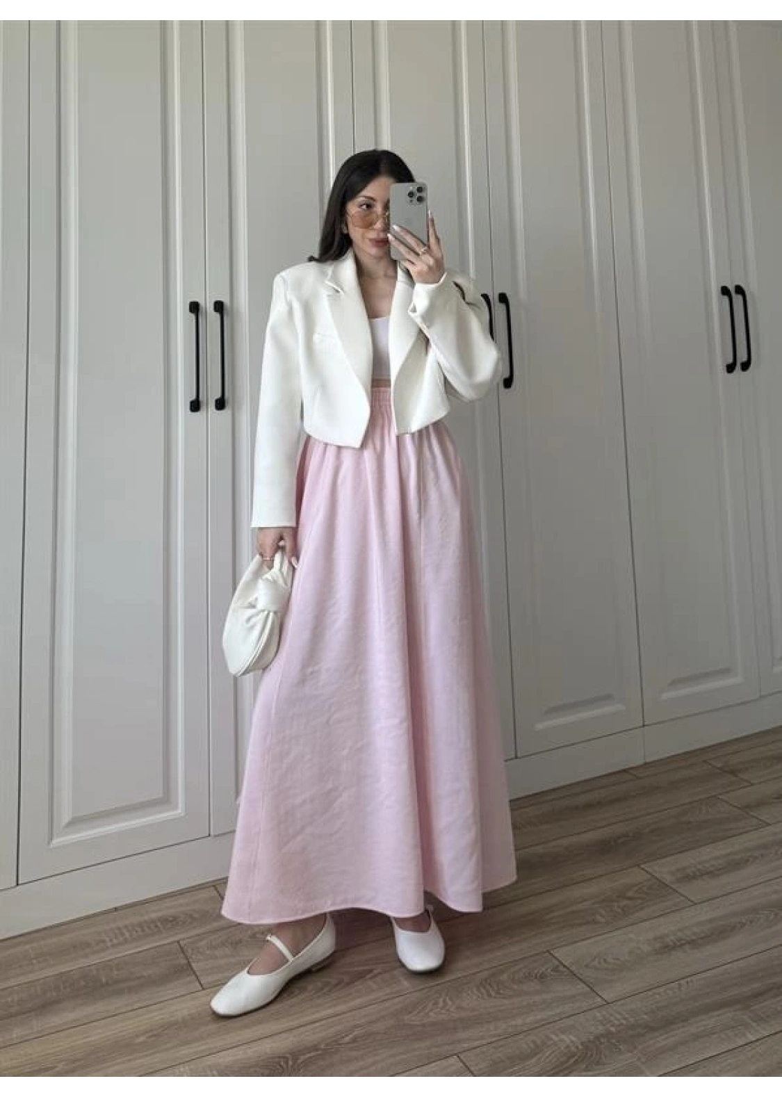 Tensel Beli Lastikli Açık Pembe Etek