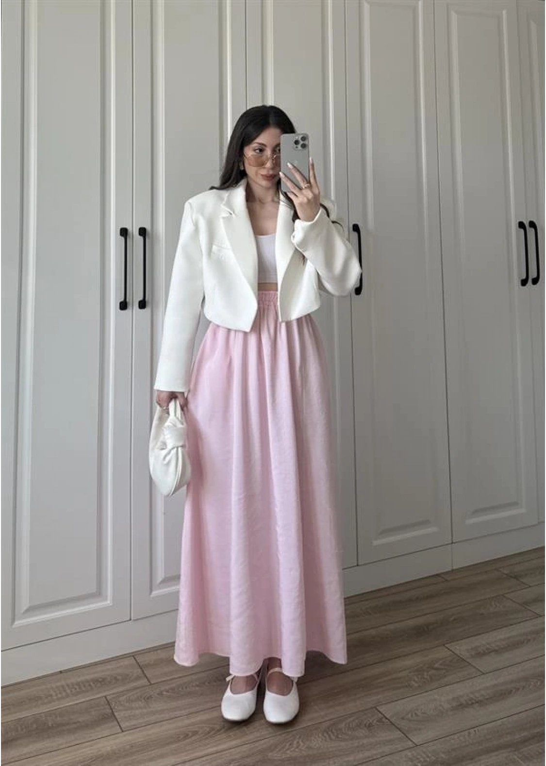 Tensel Beli Lastikli Açık Pembe Etek