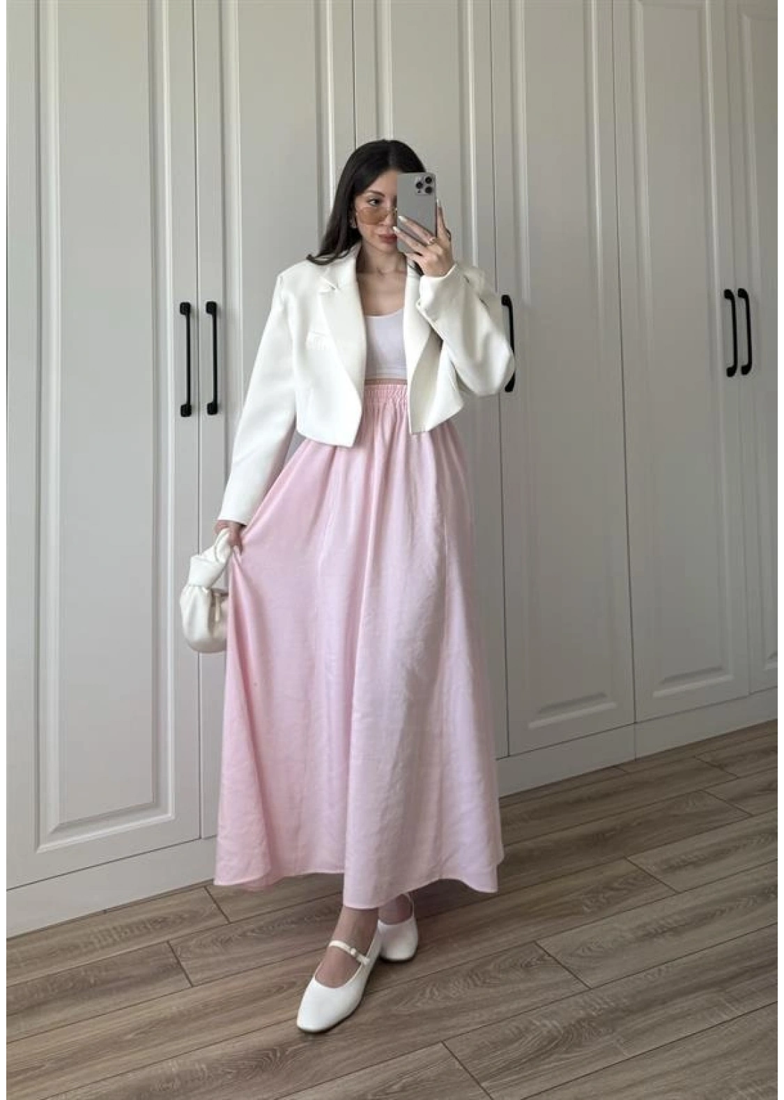 Tensel Beli Lastikli Açık Pembe Etek