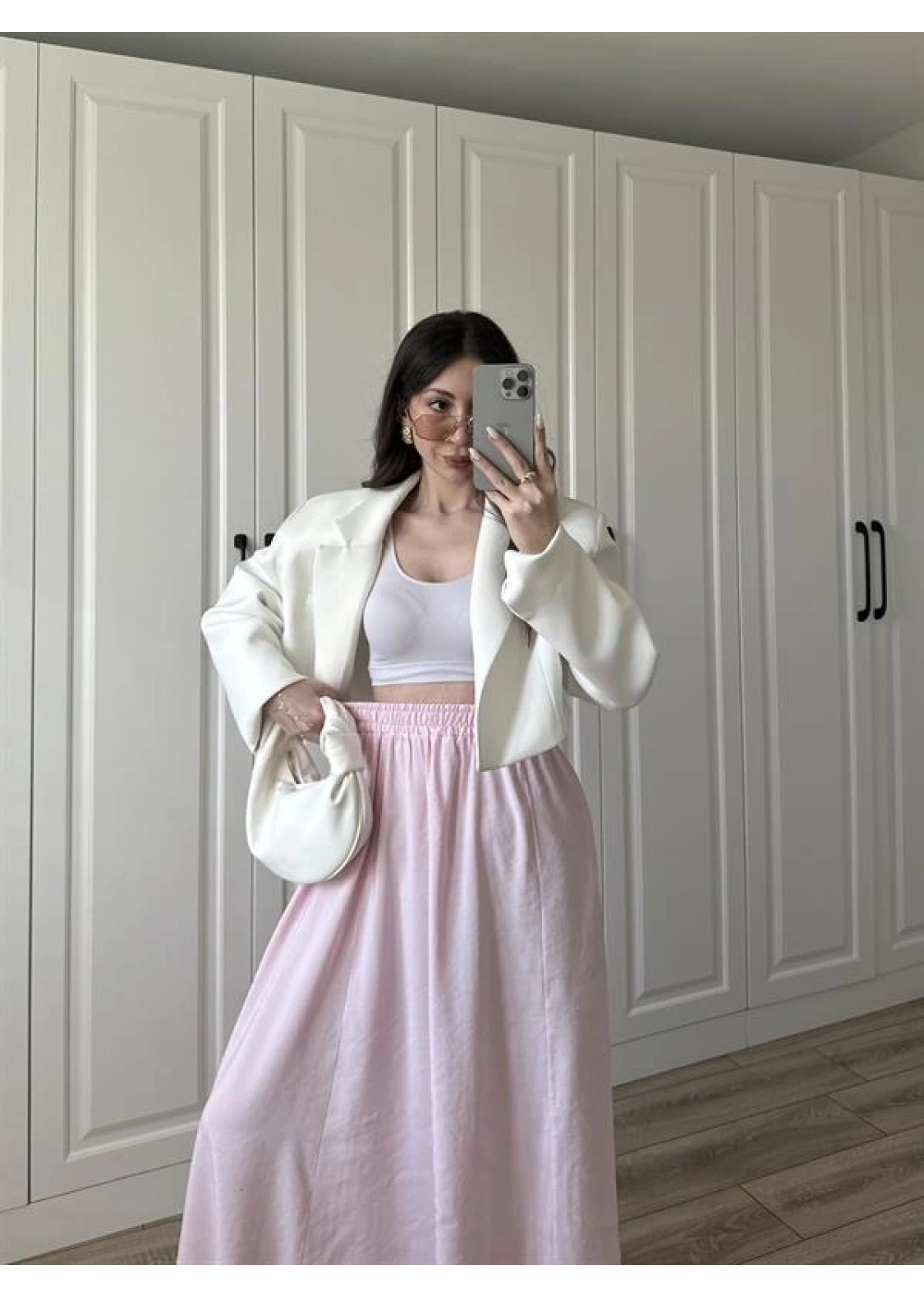 Tensel Beli Lastikli Açık Pembe Etek