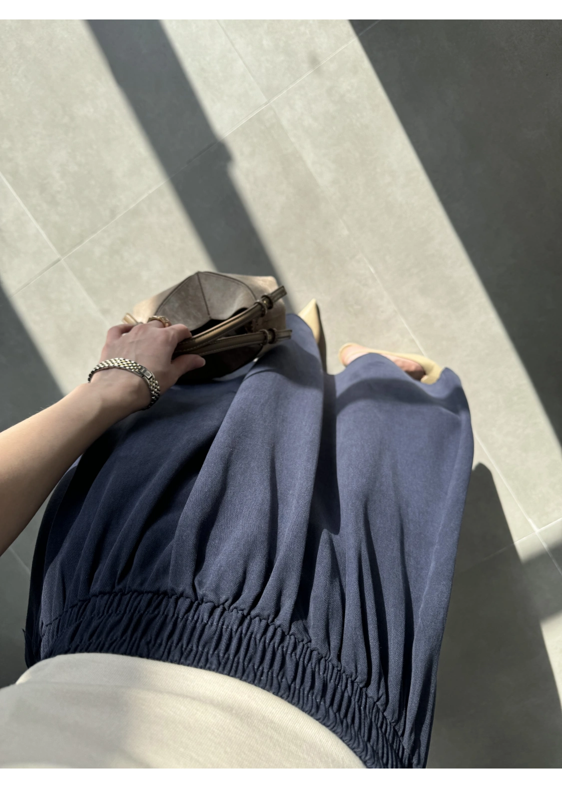 Tensel Beli Lastikli Lacivert Kilos Etek