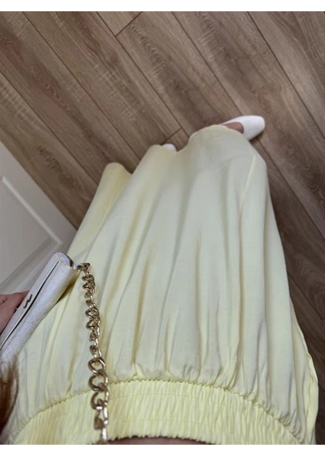 Tensel Beli Lastikli Sarı Kilos Etek