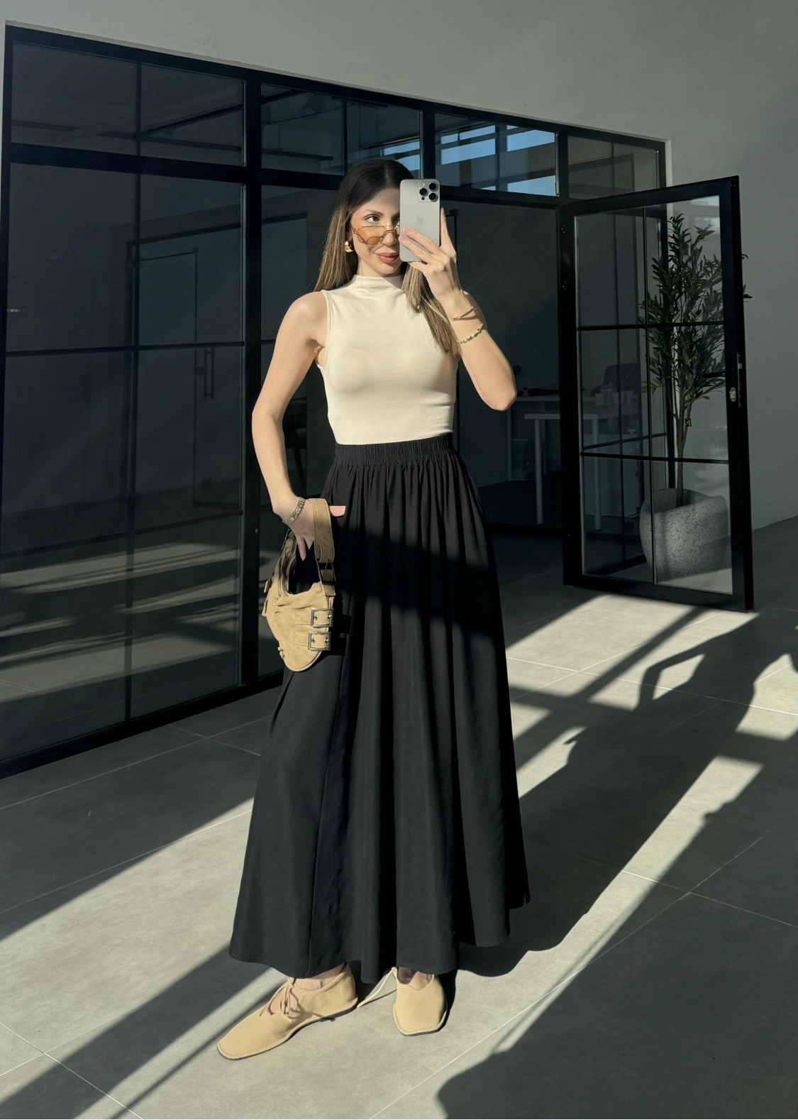 Tensel Beli Lastikli Siyah Kilos Etek