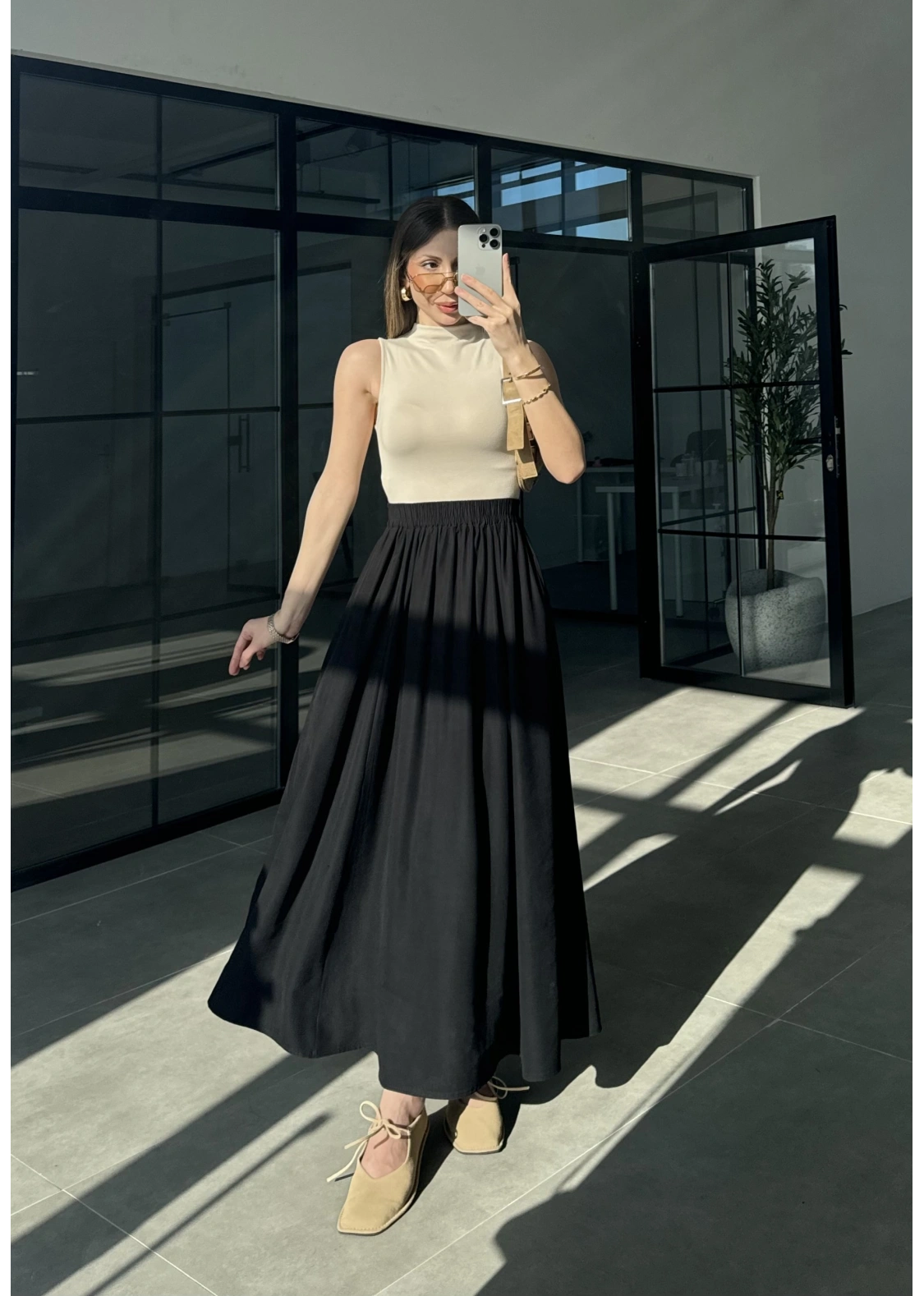 Tensel Beli Lastikli Siyah Kilos Etek