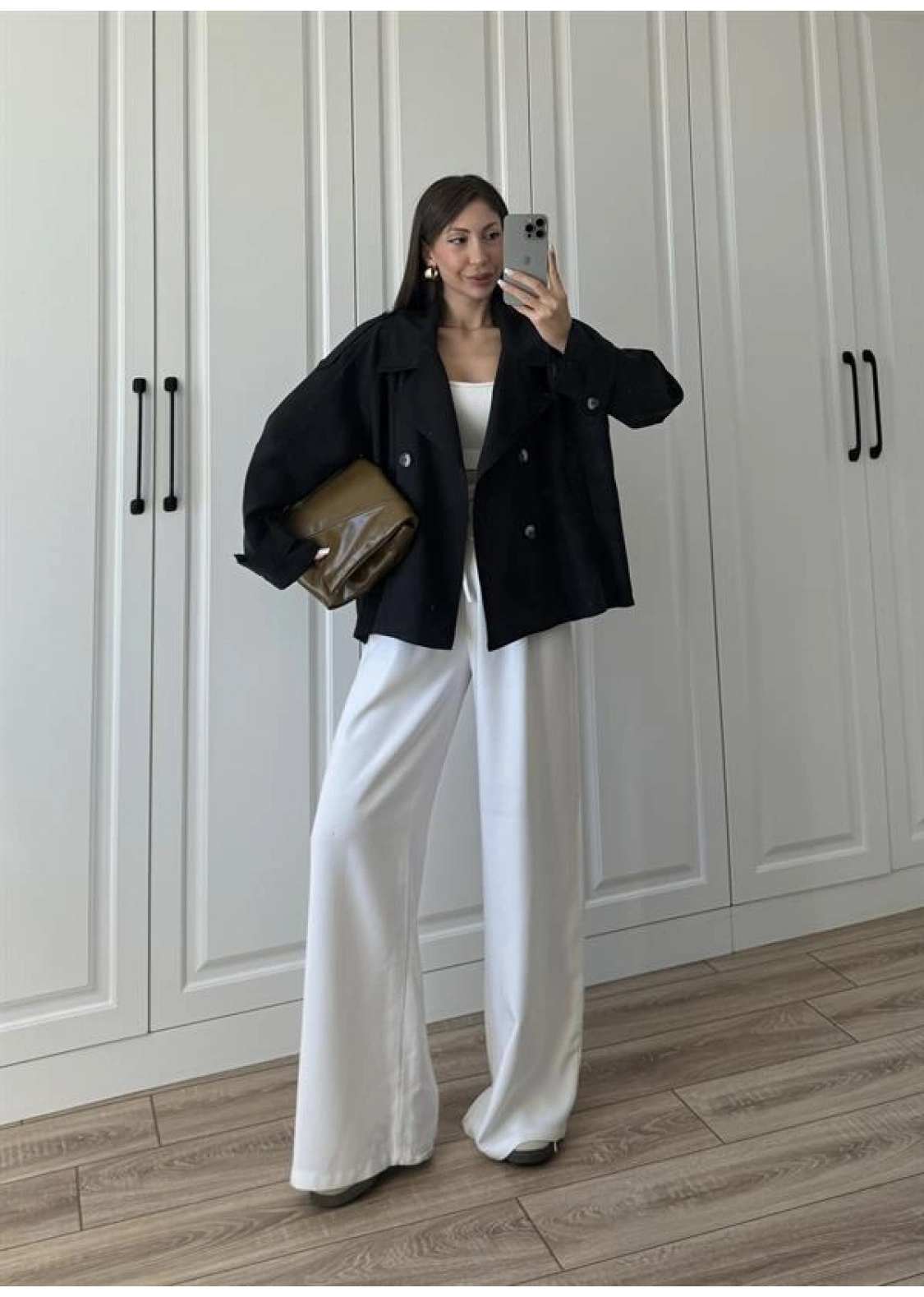 Tensel Oversize Siyah Kısa Trençkot