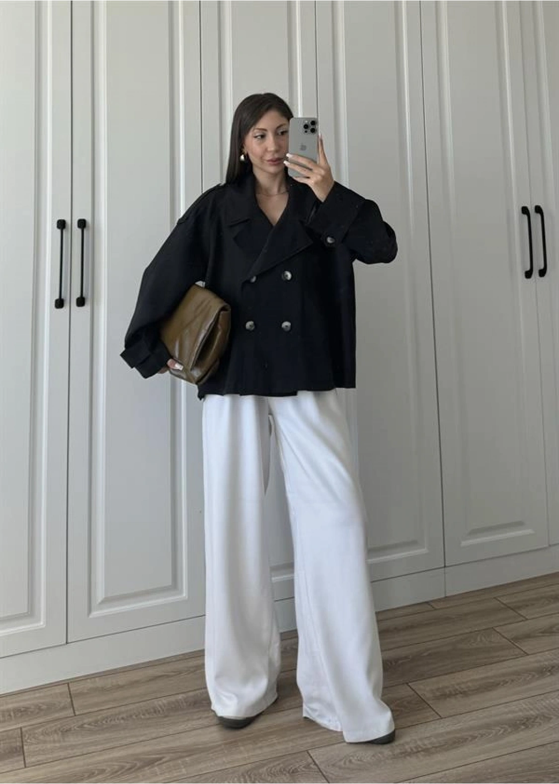 Tensel Oversize Siyah Kısa Trençkot