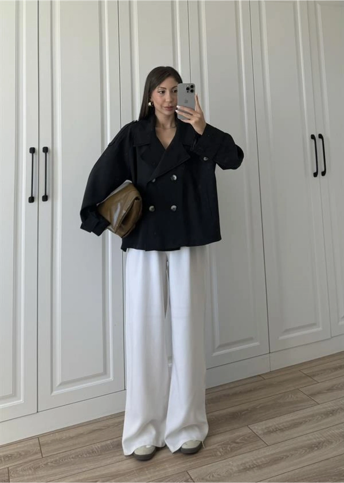 Tensel Oversize Siyah Kısa Trençkot