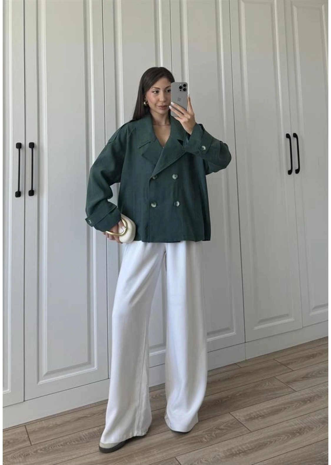 Tensel Oversize Zümrüt Yeşili Kısa Trençkot